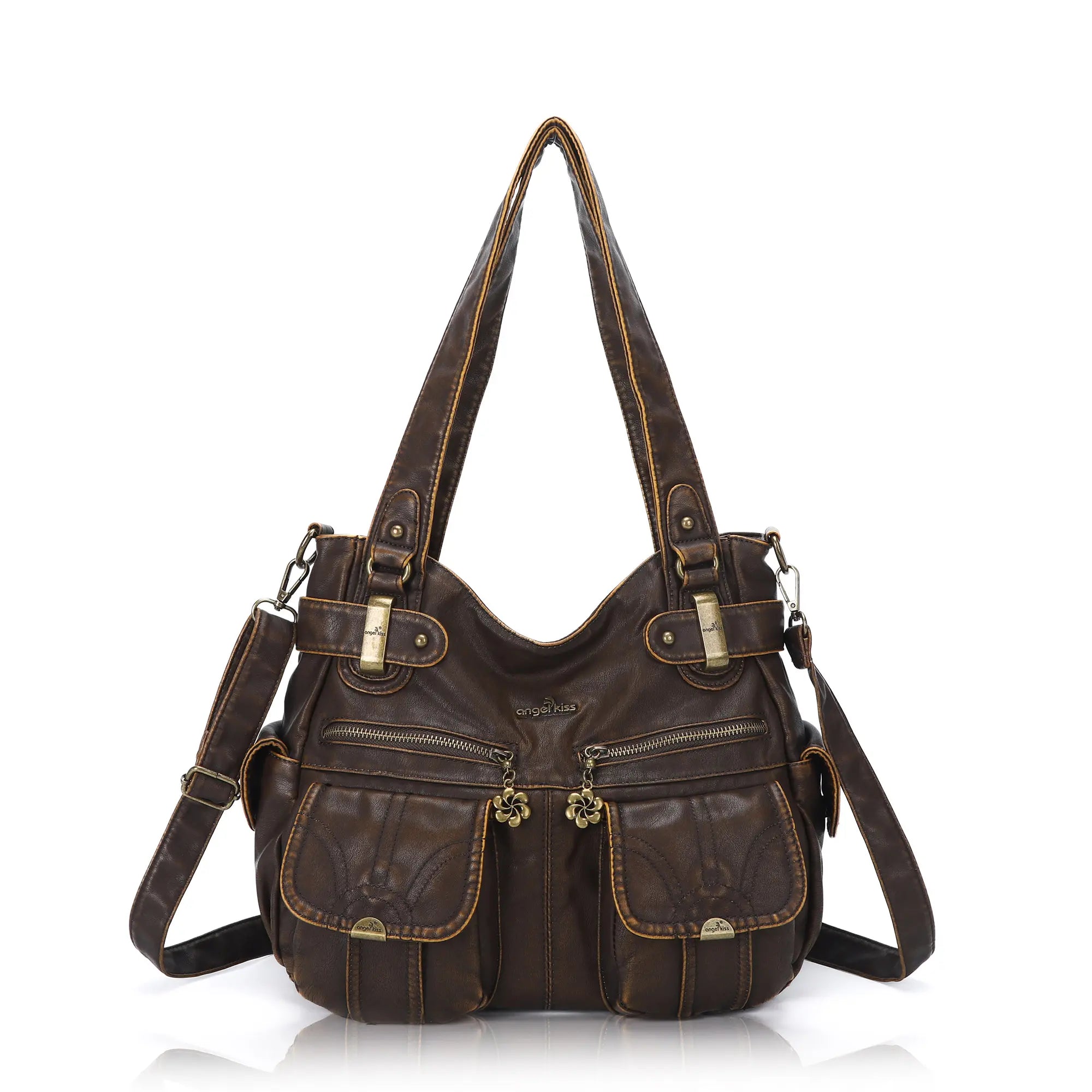 Textured Multi-Pocket Shoulder Bag