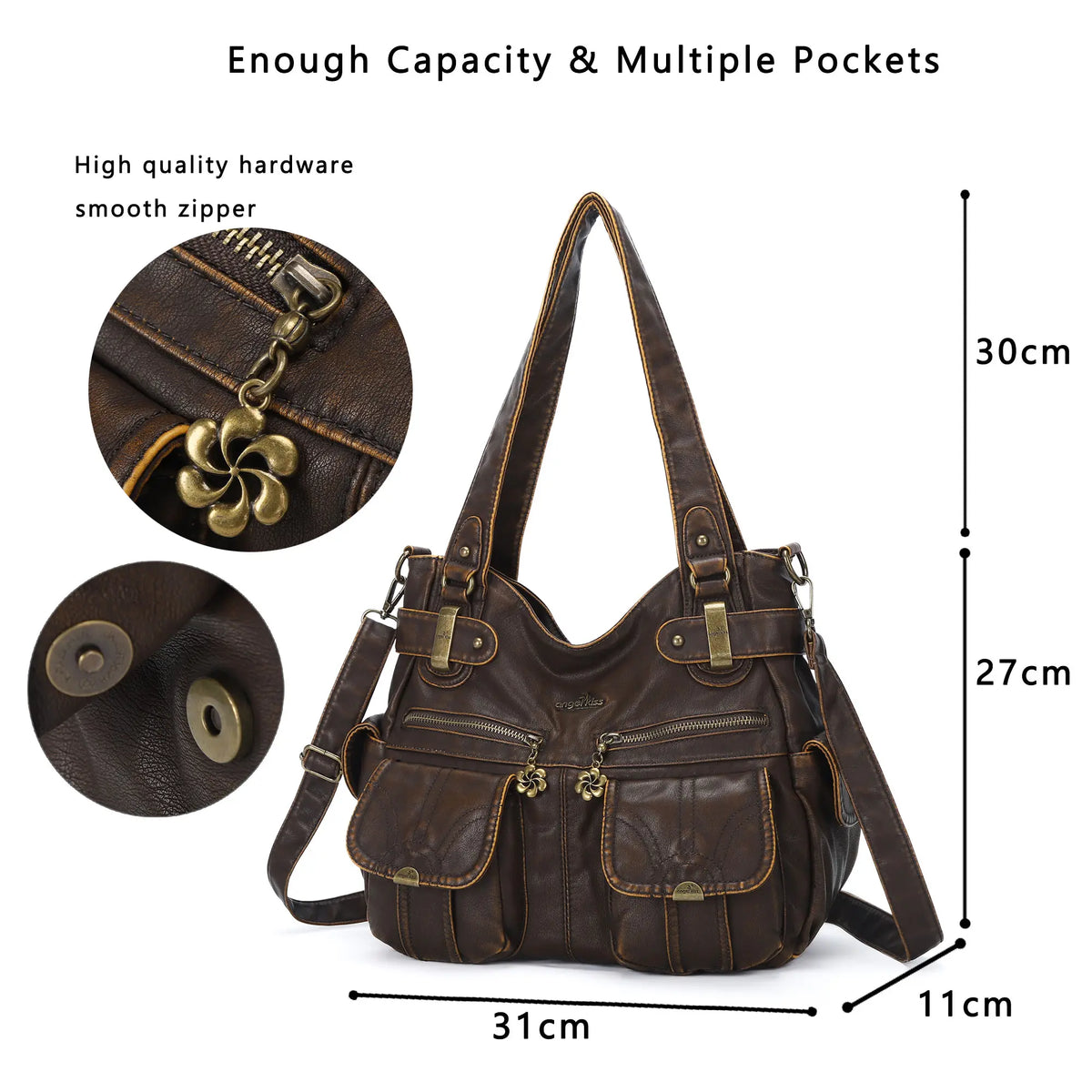 Textured Multi-Pocket Shoulder Bag
