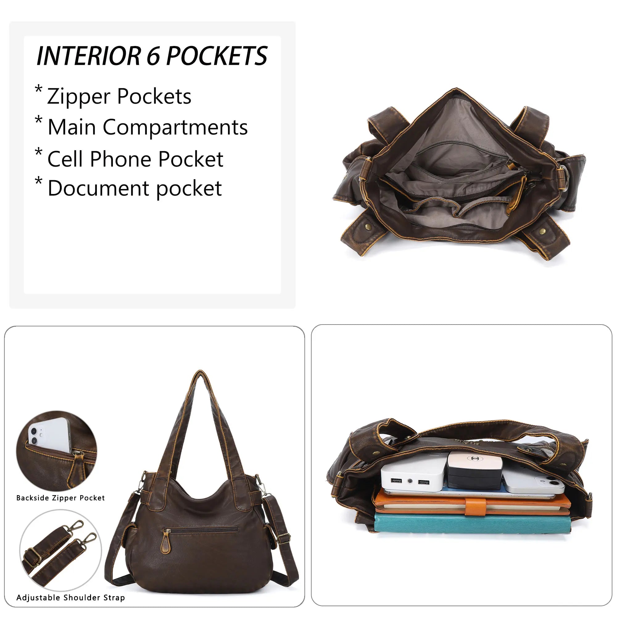 Textured Multi-Pocket Shoulder Bag