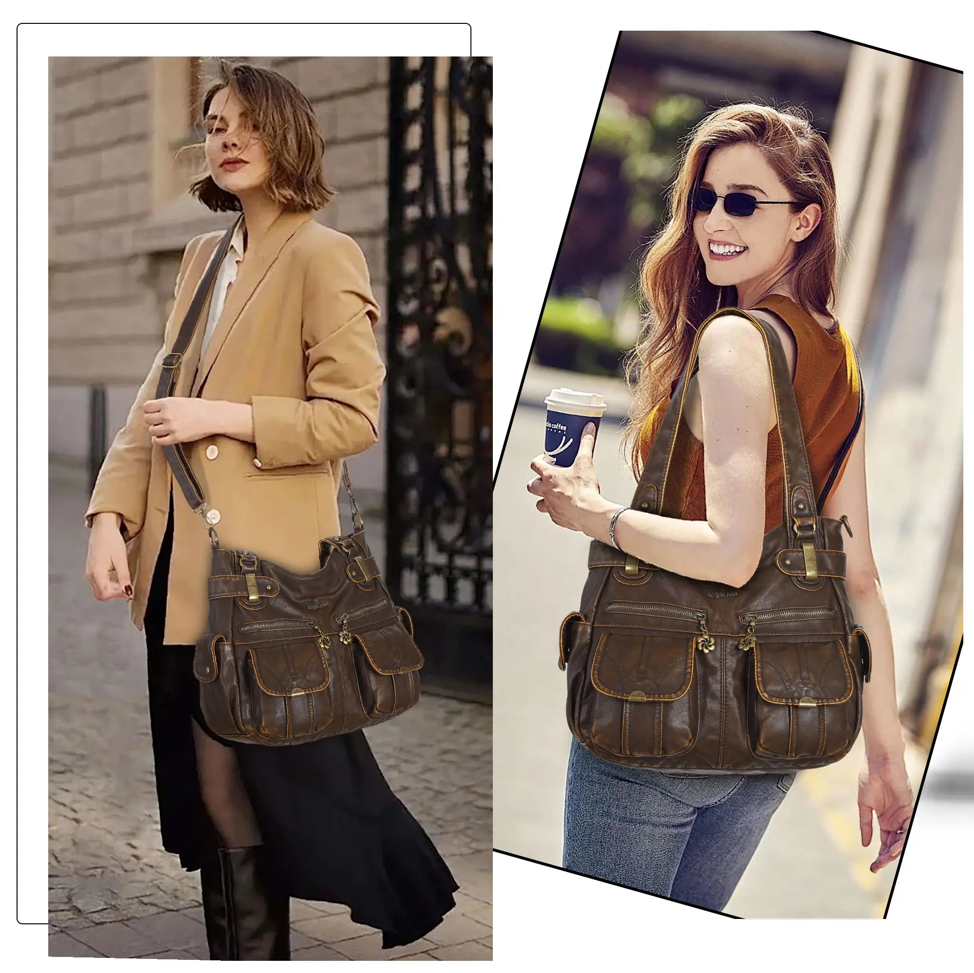 Textured Multi-Pocket Shoulder Bag