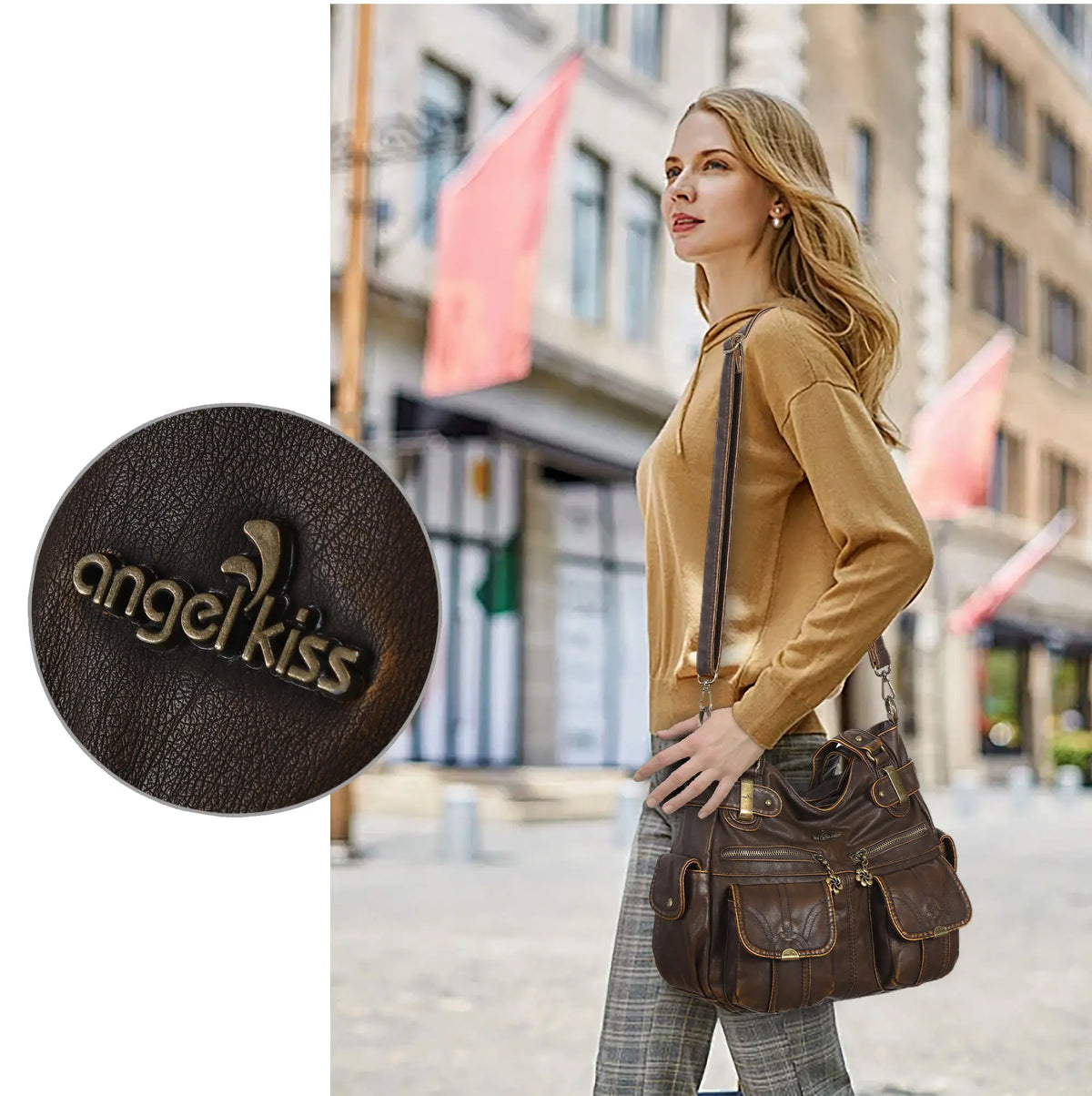 Textured Multi-Pocket Shoulder Bag