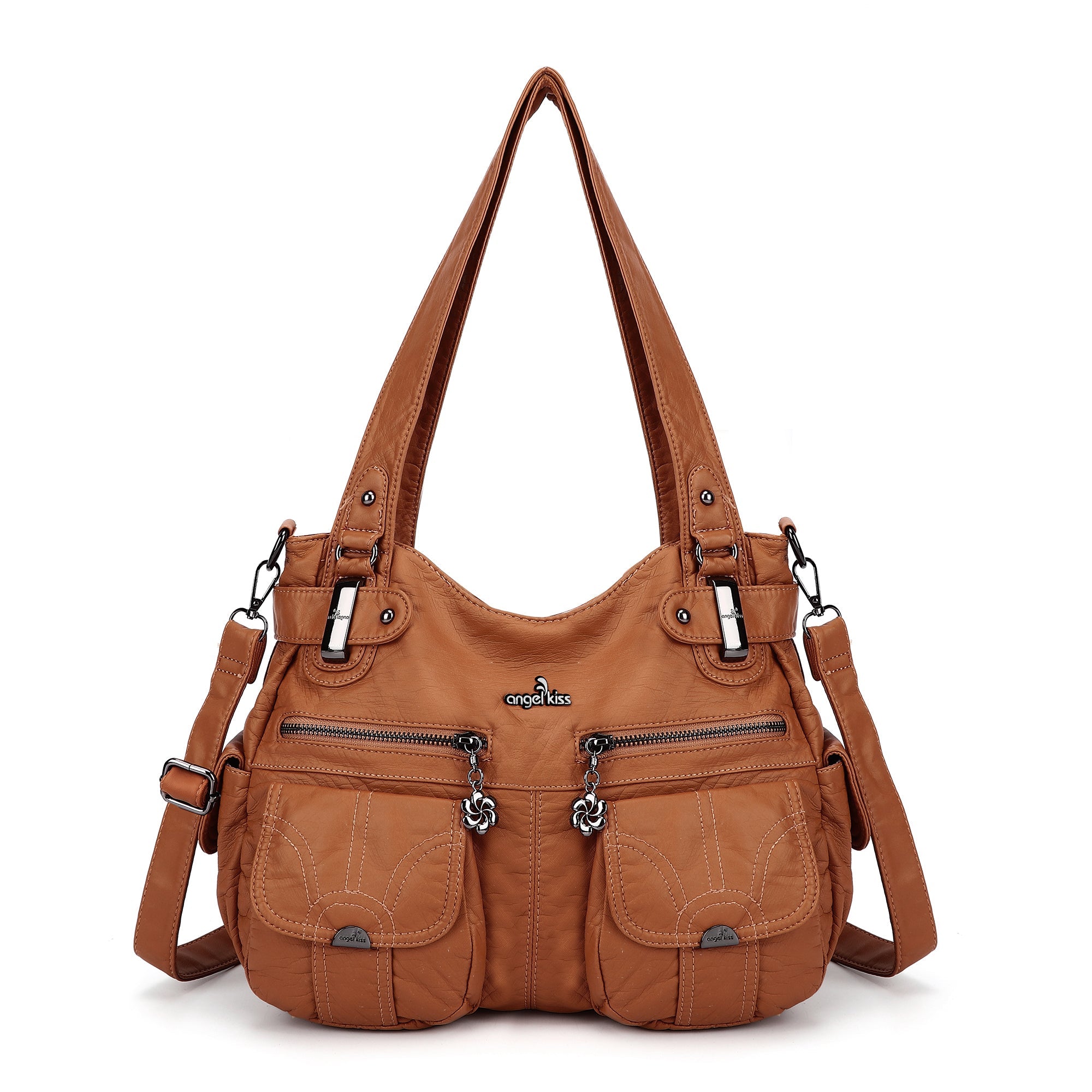 Textured Multi-Pocket Shoulder Bag