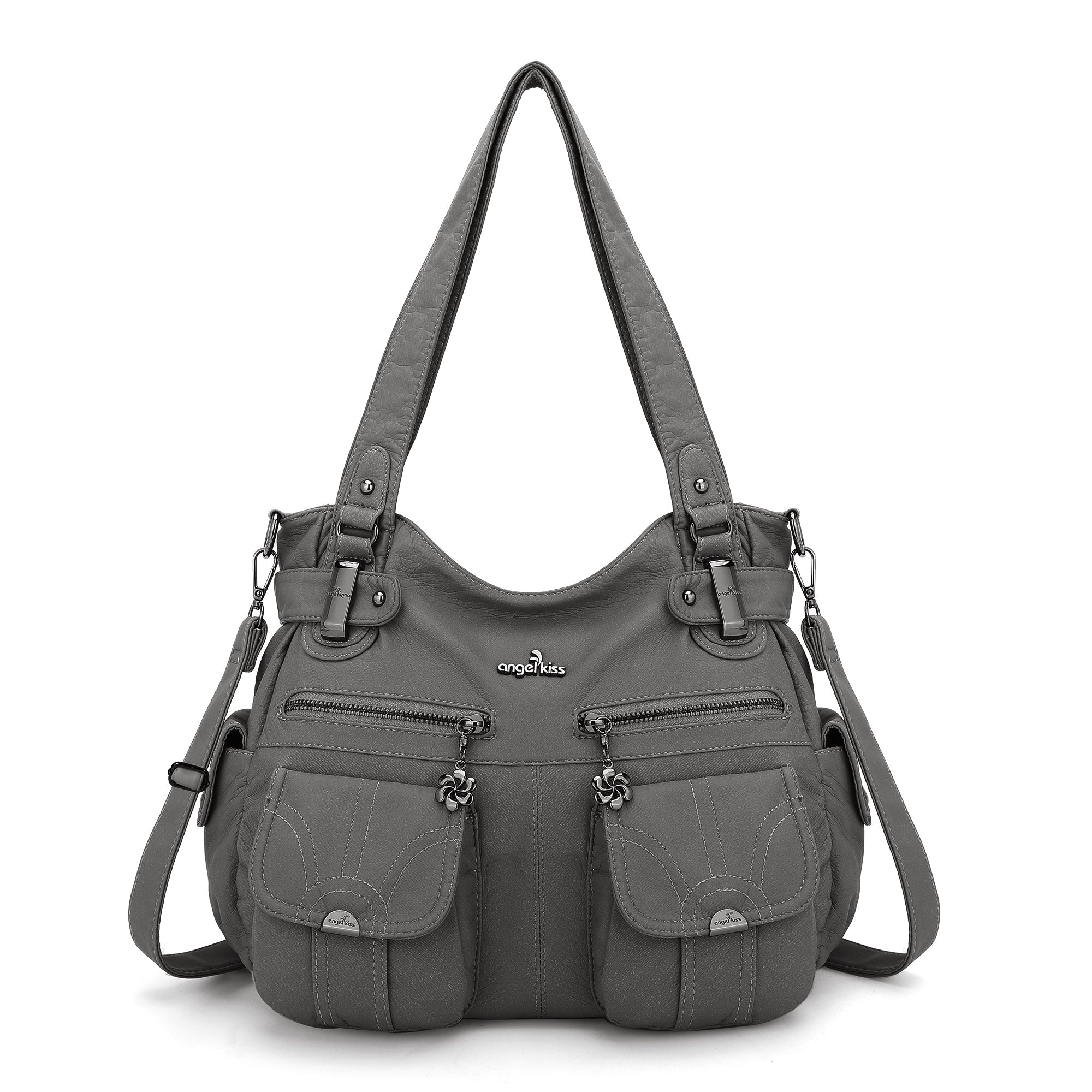 Textured Multi-Pocket Shoulder Bag