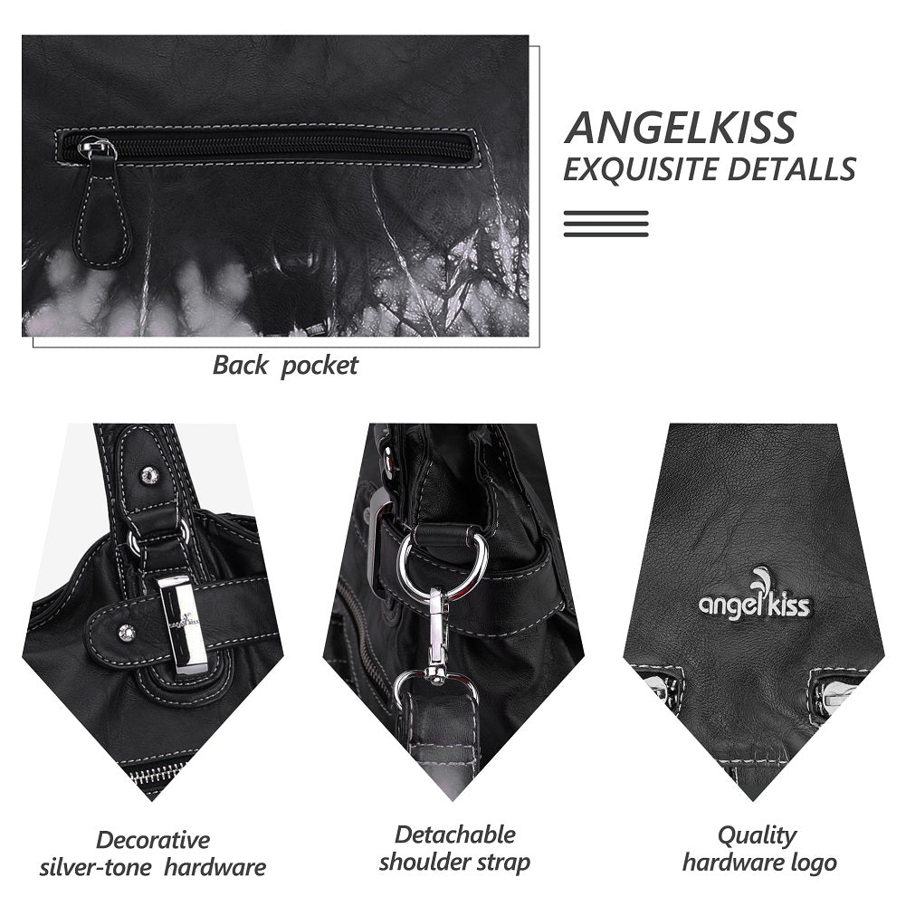 Tie-Dye Washed Vegan Leather Multi-Pocket Hobo Bag