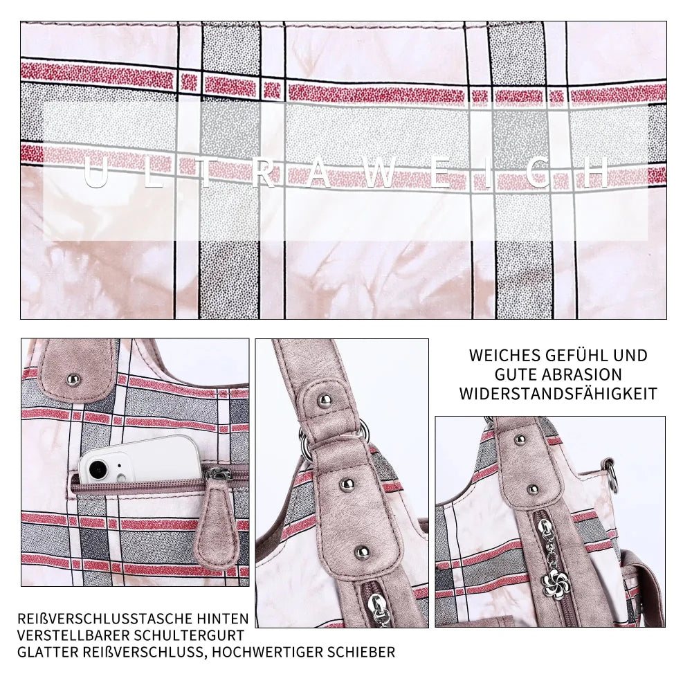 Multi-Print Patchwork Shoulder Crossbody Bag with Wide Straps