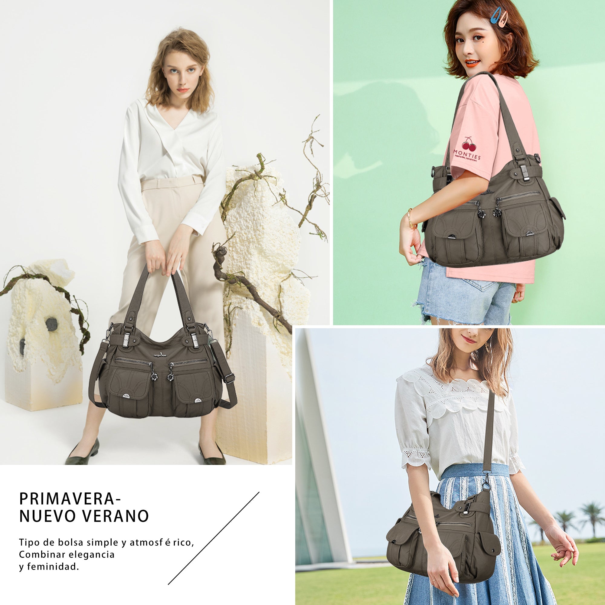 Textured Multi-Pocket Shoulder Bag