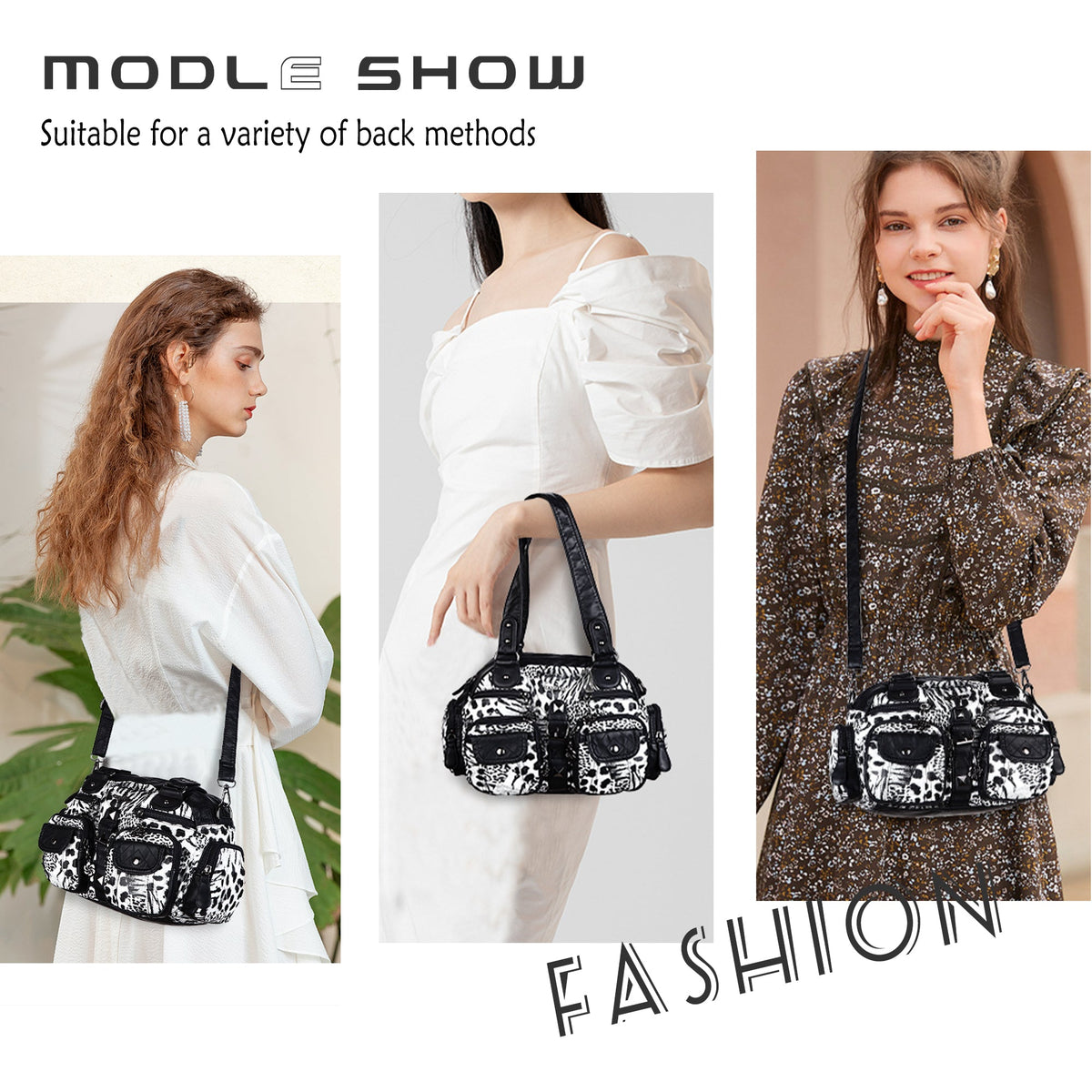 Studded Multi-Pocket Shoulder Bag with Buckle Accents