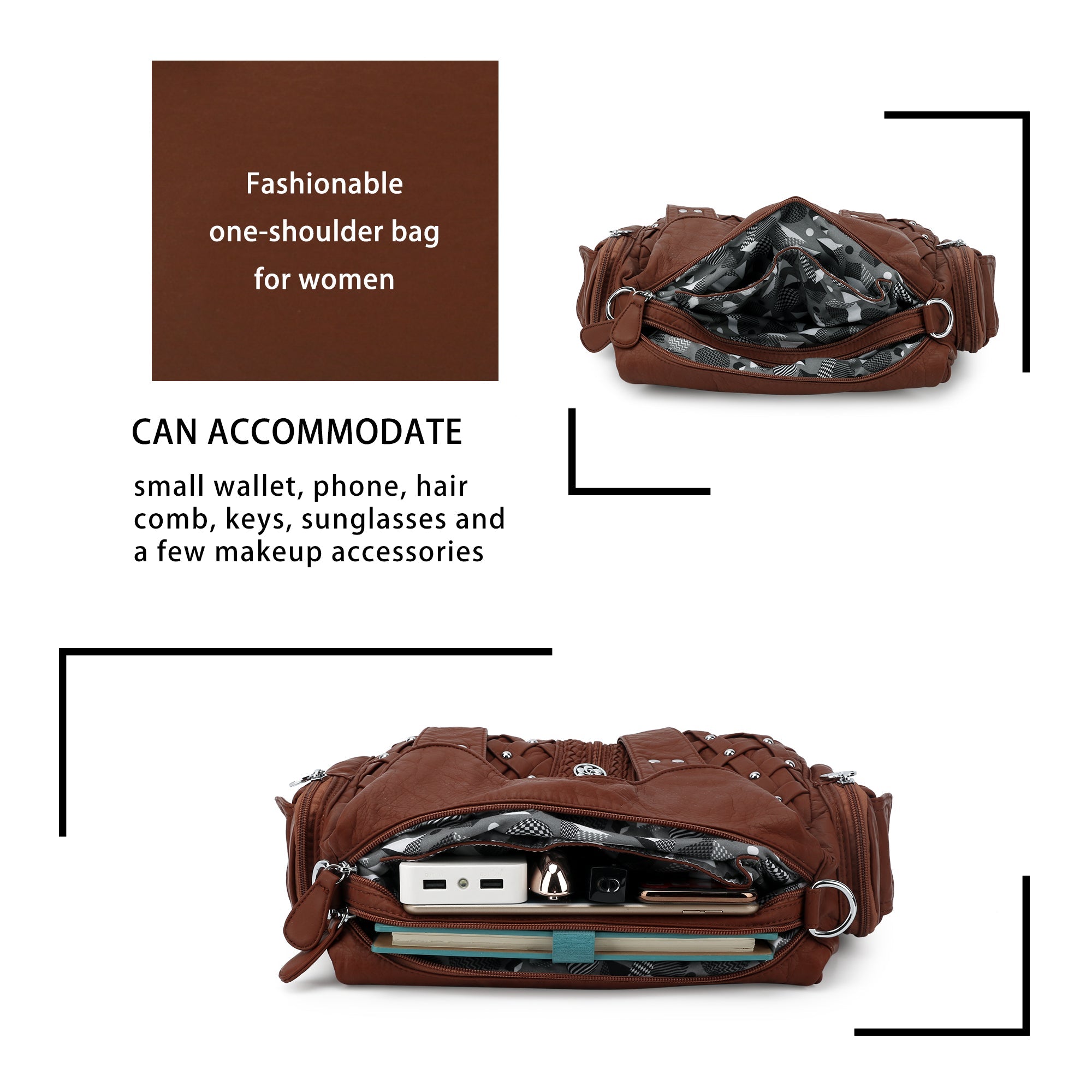 Women Large Capacity Hobo Handbag Washed PU Leather