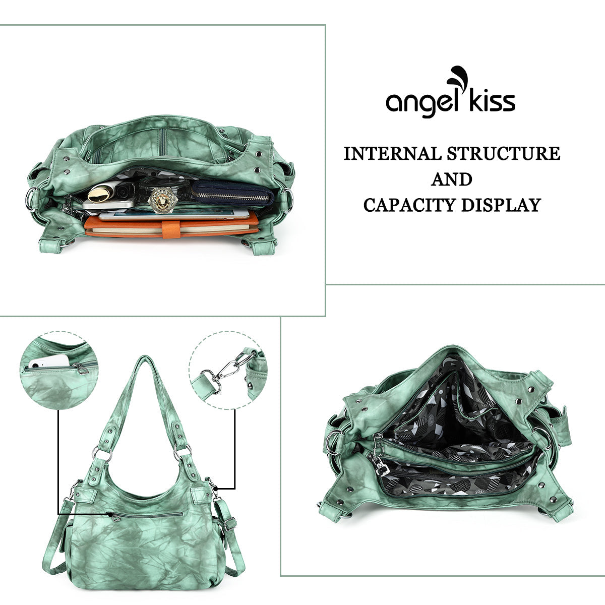 Washed Multi-Zip Hobo Shoulder Bag