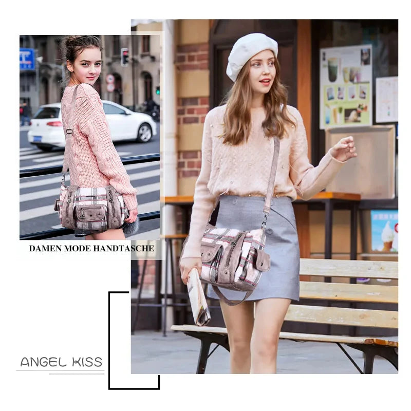 Multi-Print Patchwork Shoulder Crossbody Bag with Wide Straps