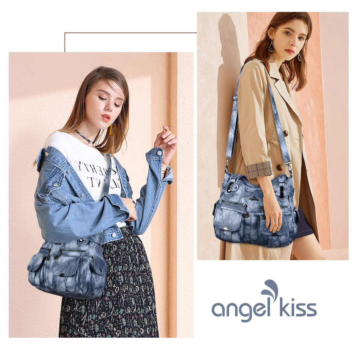 Tie-Dye Washed Vegan Leather Multi-Pocket Hobo Bag