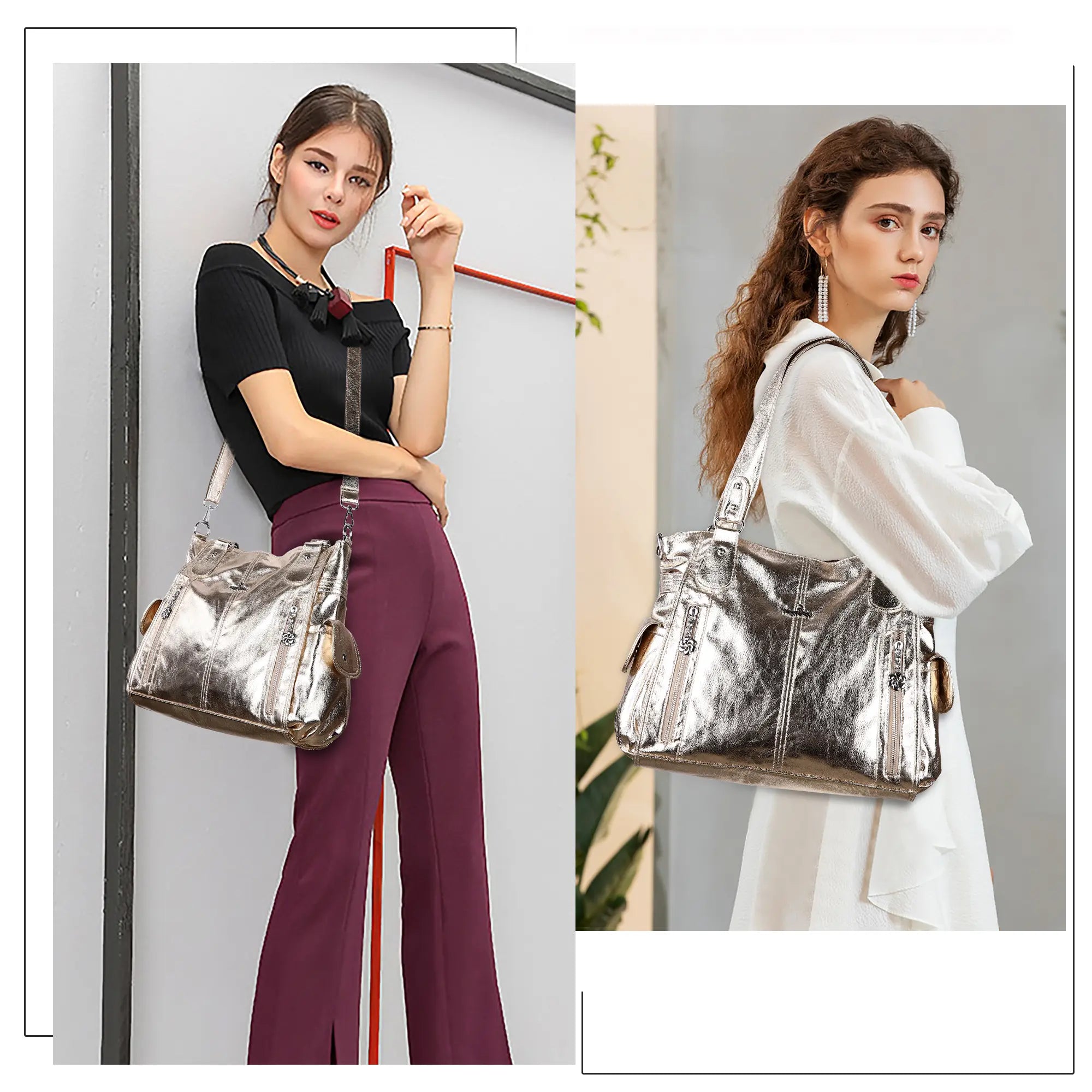 Multi-Zip Wide-Body Shoulder Bag with Adjustable Strap