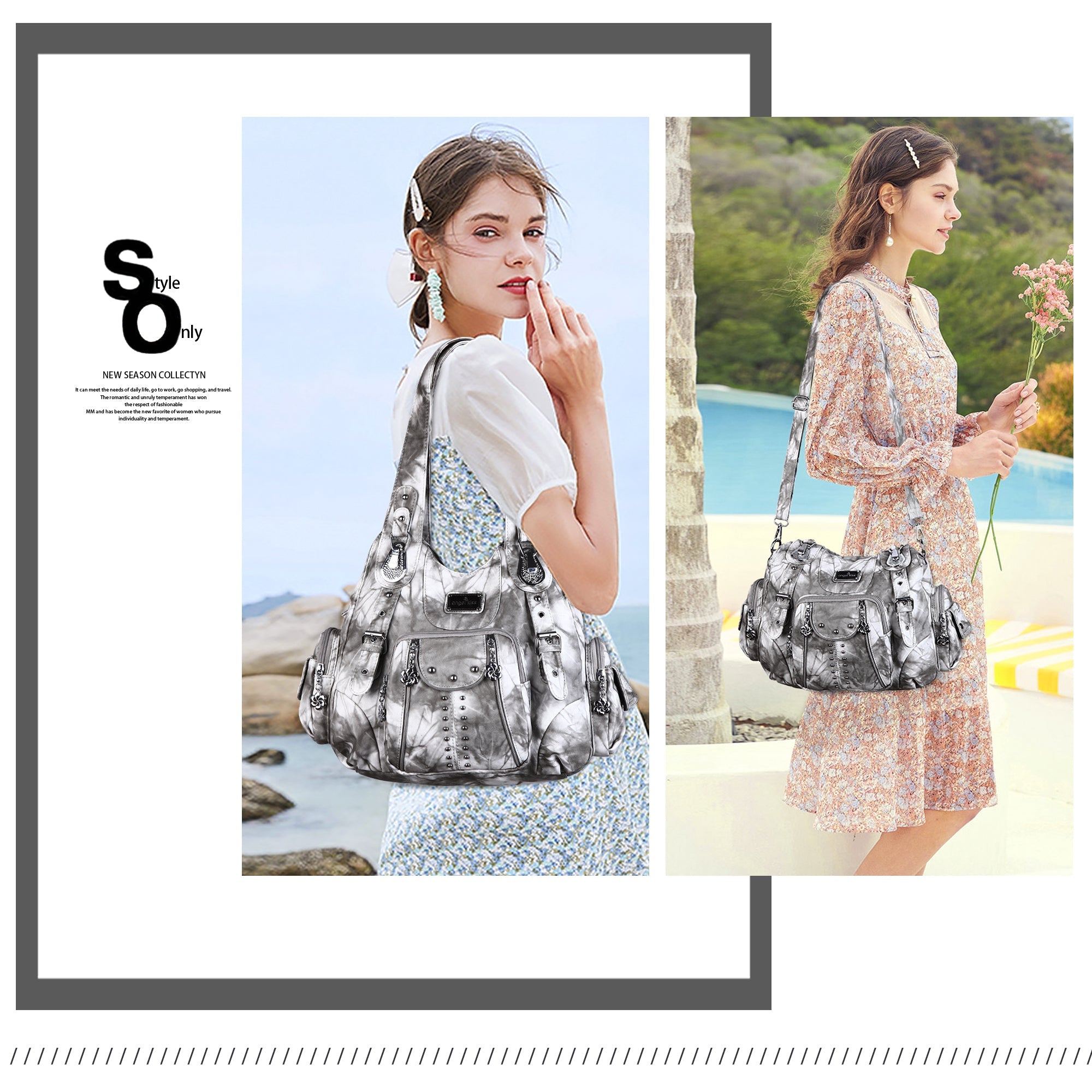 Tie-Dye Hobo Shoulder Bag with Rivet Strap Details