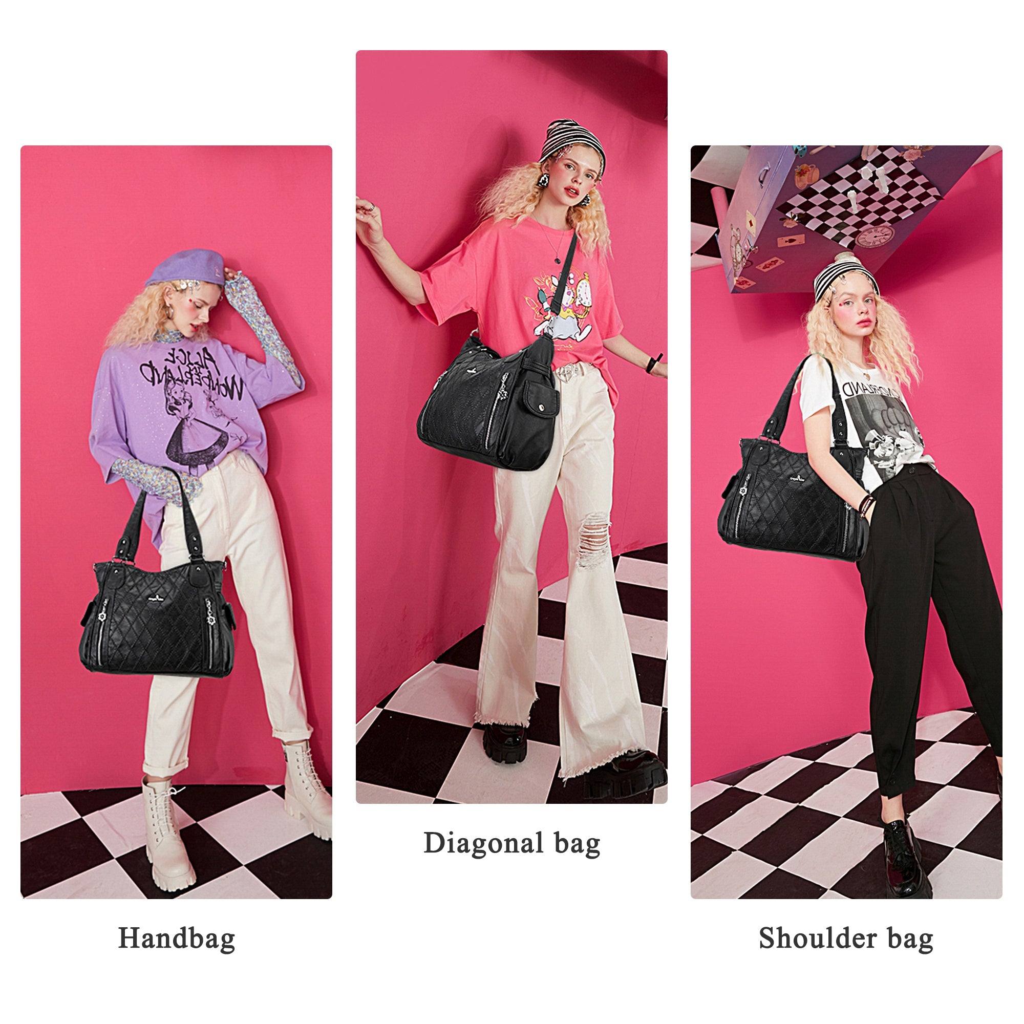Large Multi-Pocket Shoulder Bag with Adjustable Strap