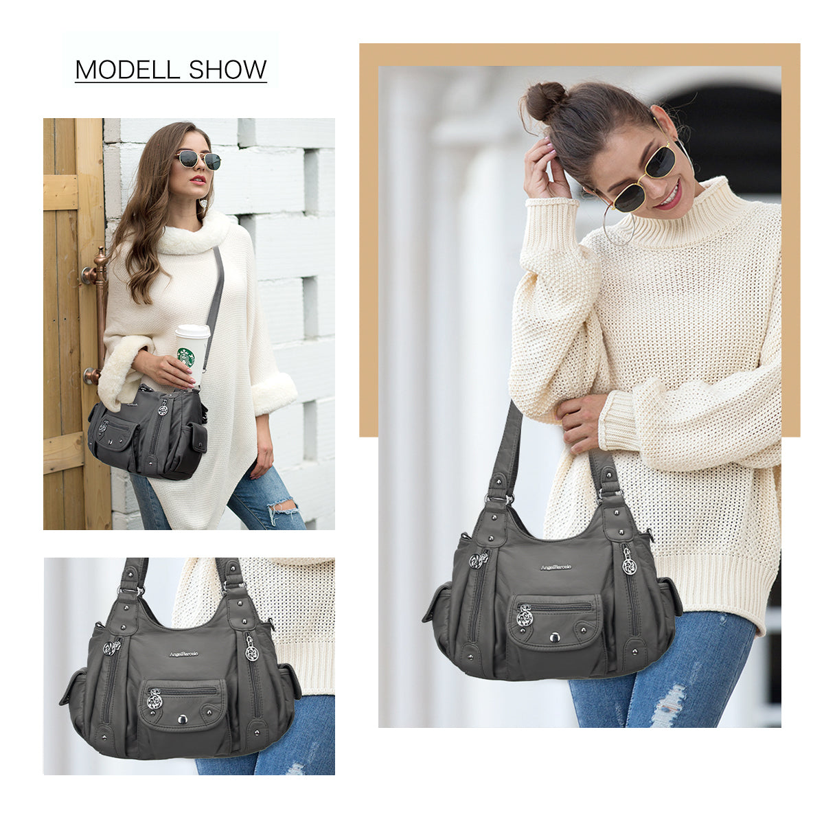 Vintage Old-Washed PU Leather Women’s Shoulder Tote Bag