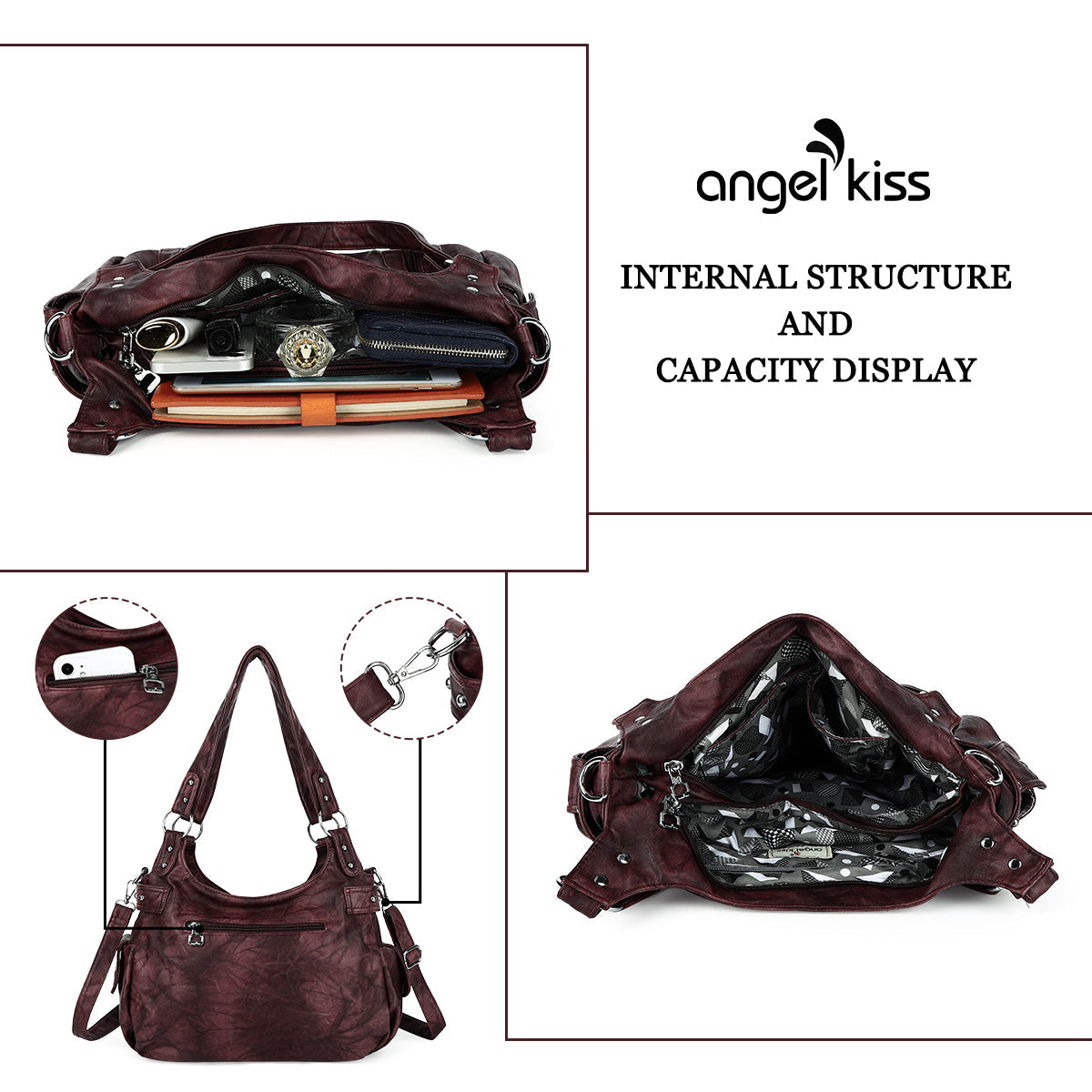 Washed Multi-Zip Hobo Shoulder Bag