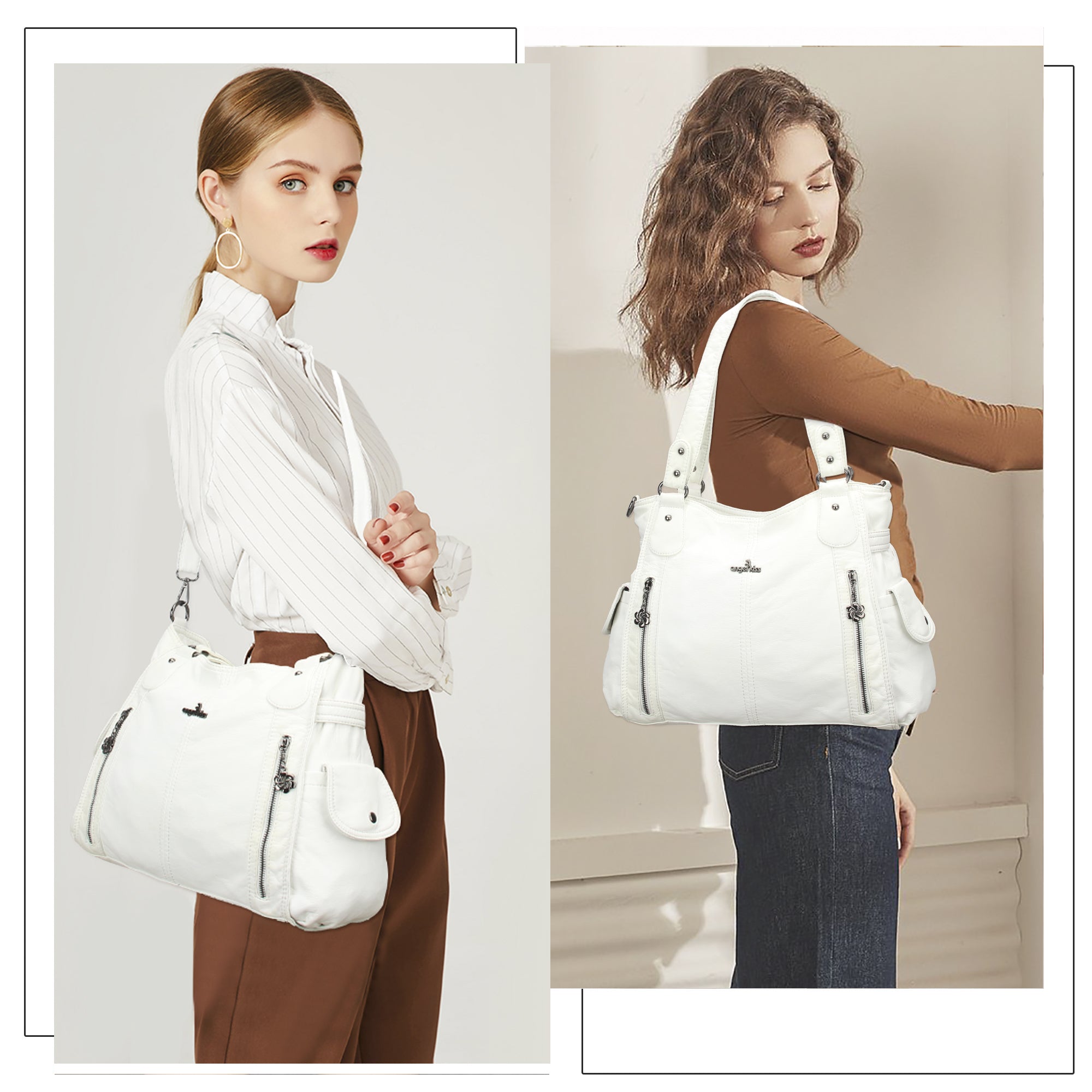 Large Multi-Pocket Shoulder Bag with Adjustable Strap
