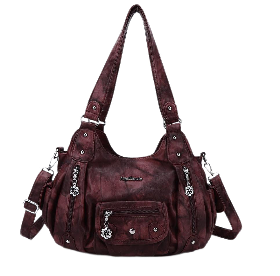 Vintage Washed Tie-Dye Multi-Pocket Shoulder Bag