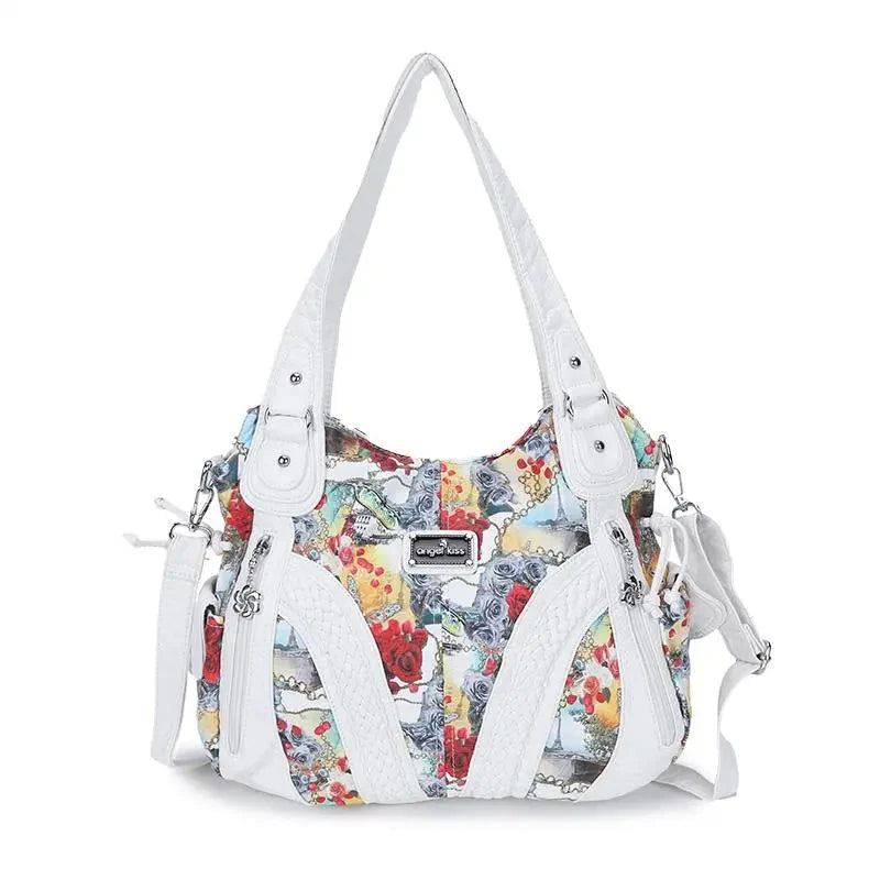 Washed Vegan Leather Braided Multi-Pocket Shoulder Bag