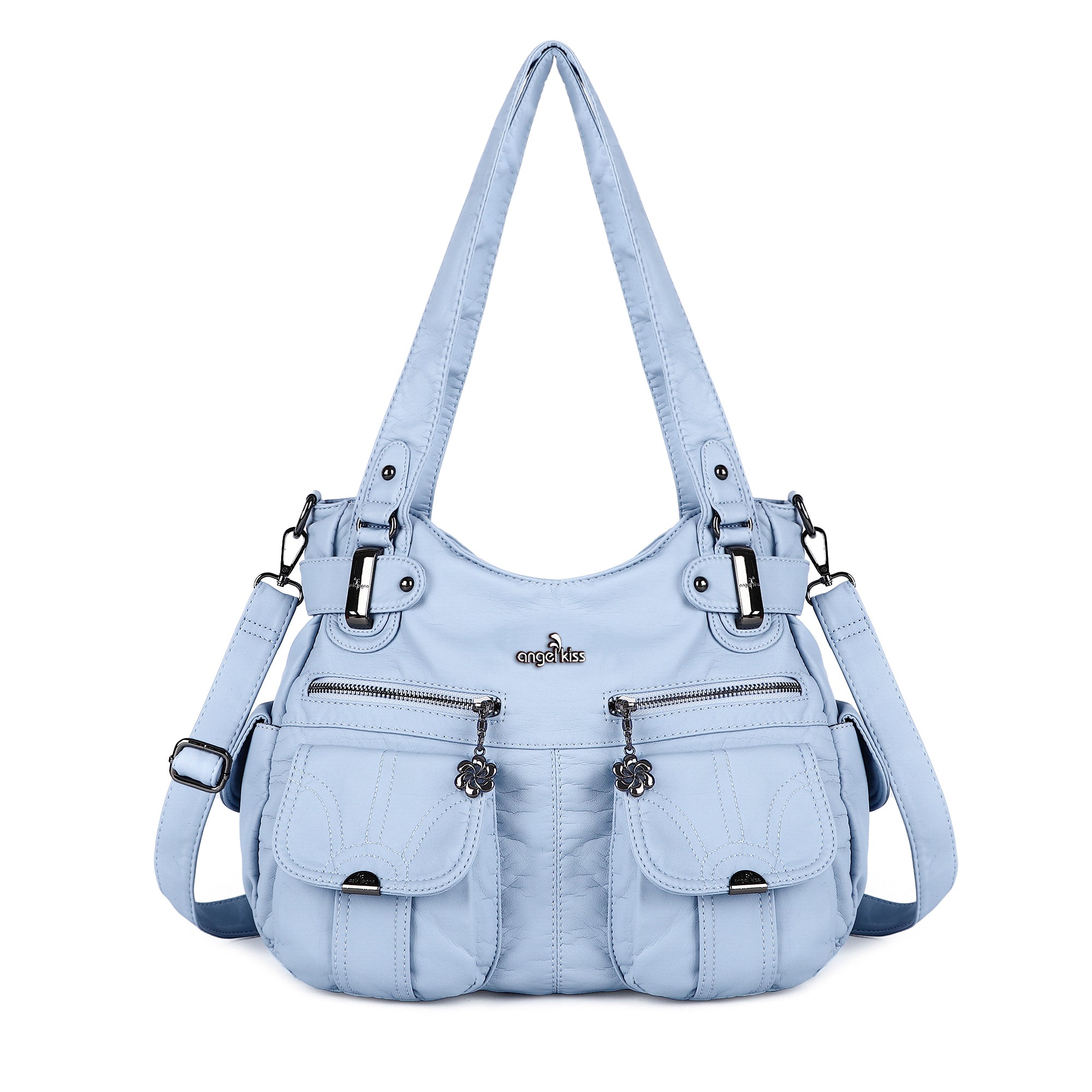 Textured Multi-Pocket Shoulder Bag