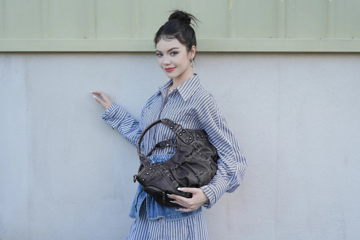 Multi-Pocket Crescent Hobo Shoulder Bag
