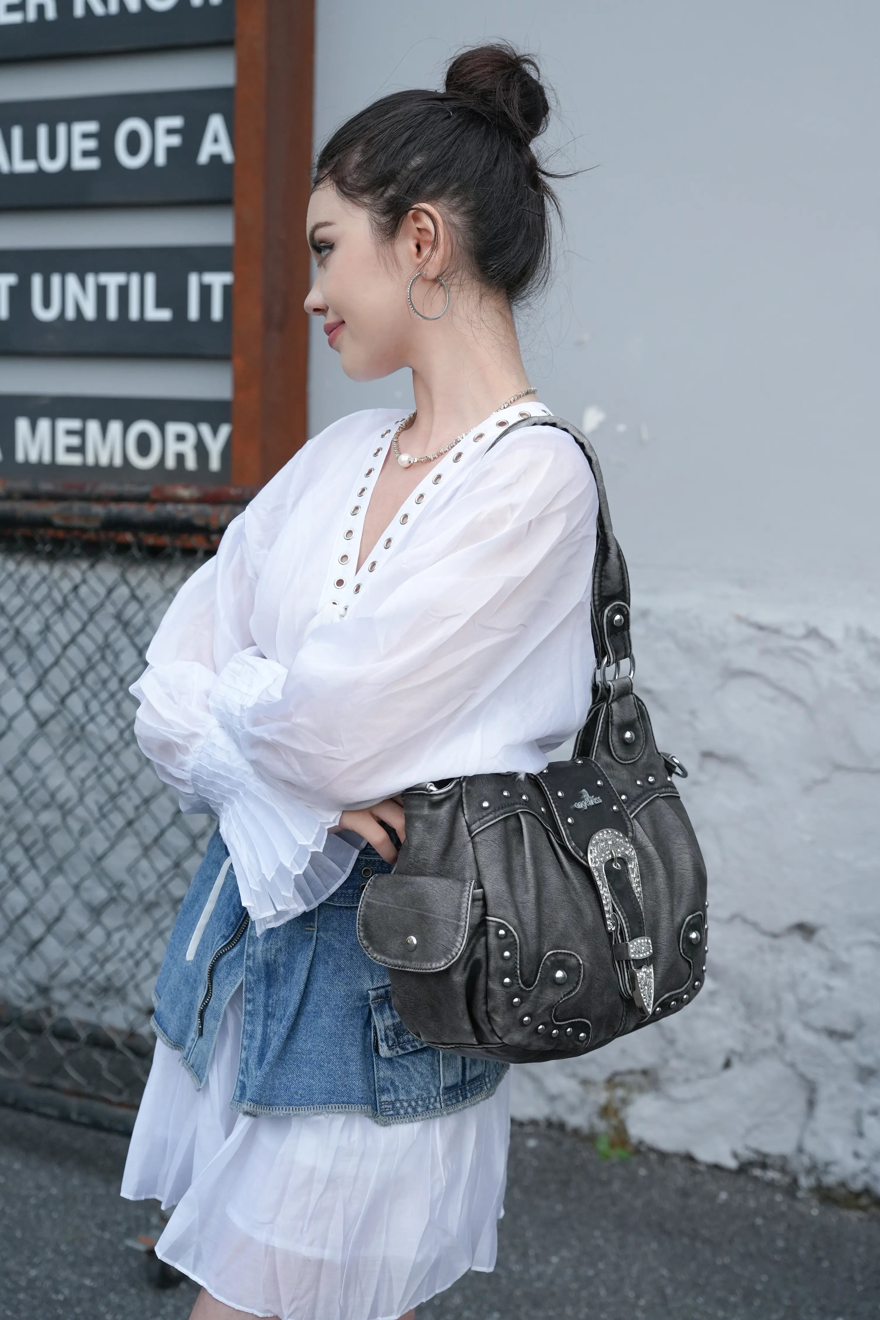 Everyday Hobo Shoulder Bag with Contrast Trim Details