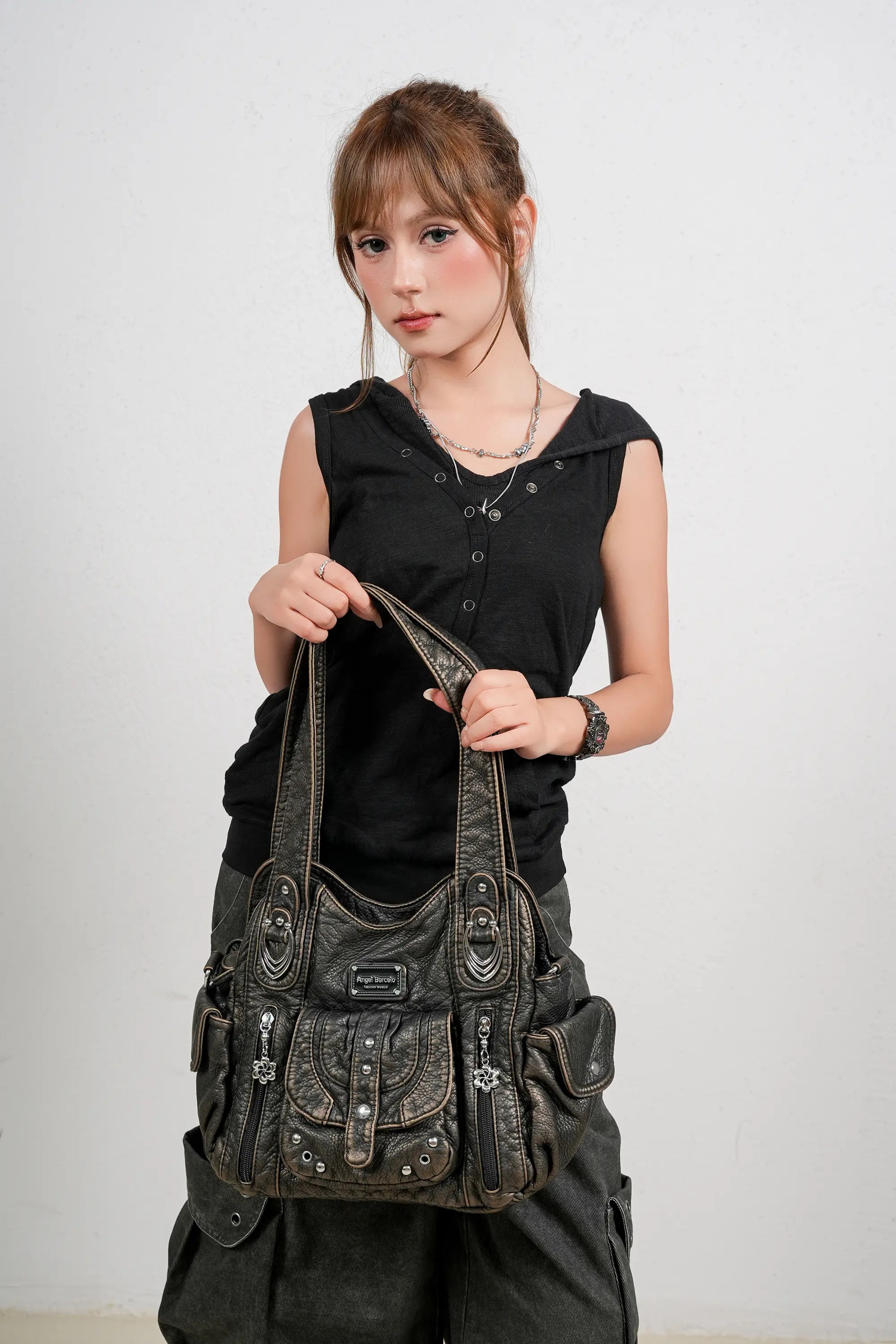 Tote Retro Solid Color Spacious Unique Texture Wandering Bag