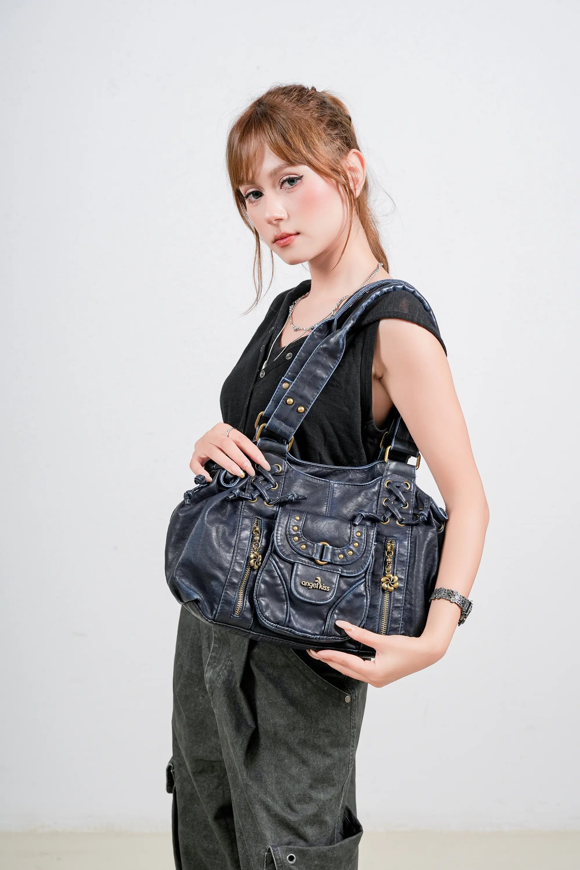 Vintage Multi-Pocket Satchel & Crossbody Bag