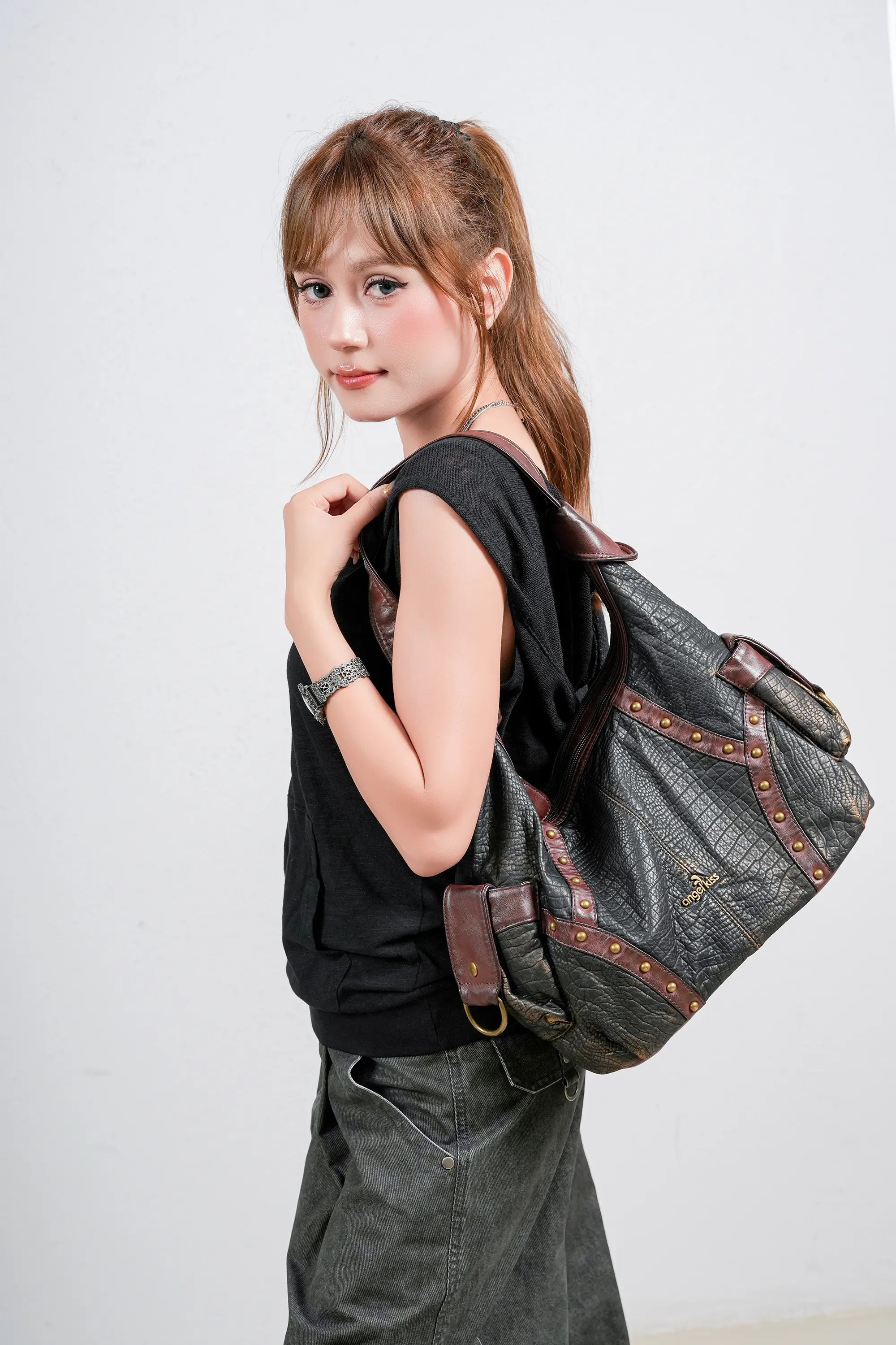 Modern Trendy Vintage Vegan Leather Hobo Tote Shoulder Bag