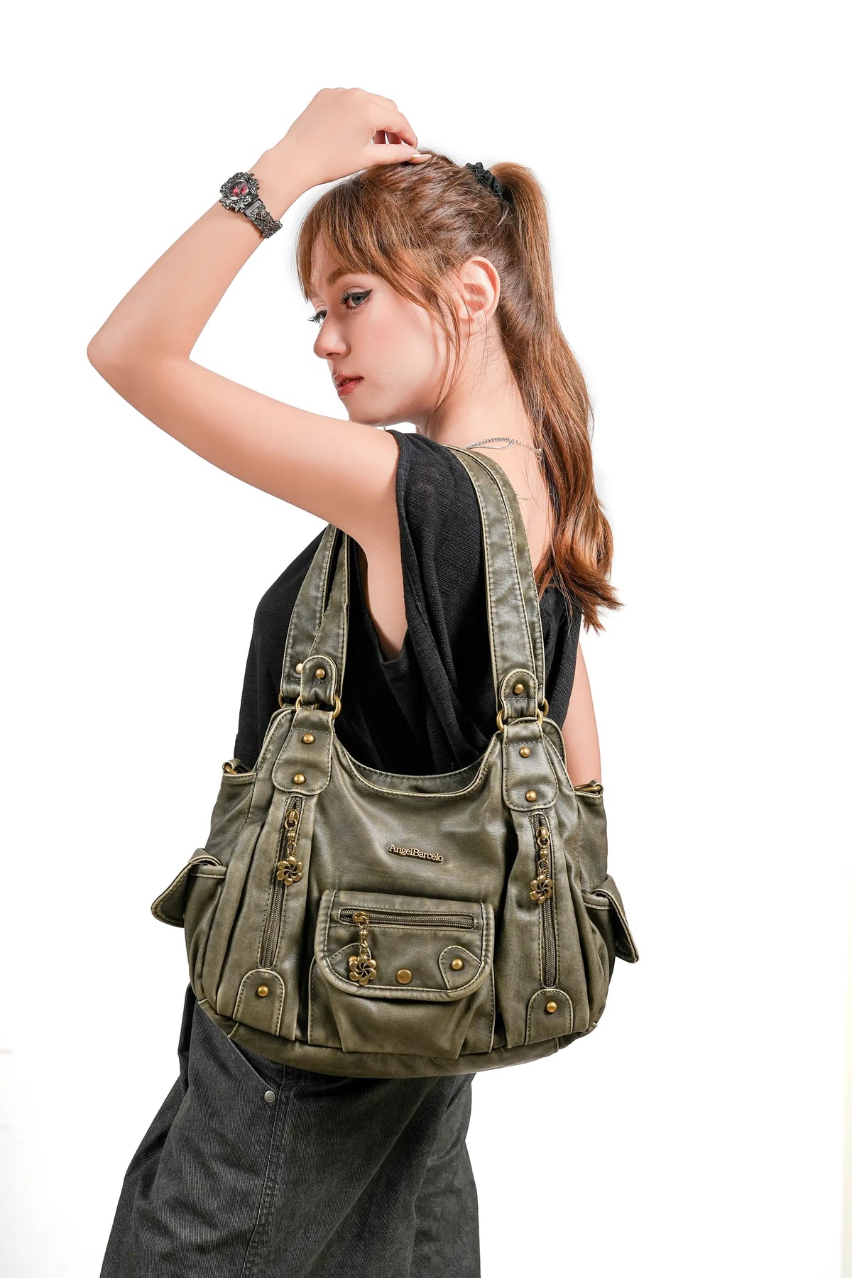 Vintage Old-Washed PU Leather Women’s Shoulder Tote Bag