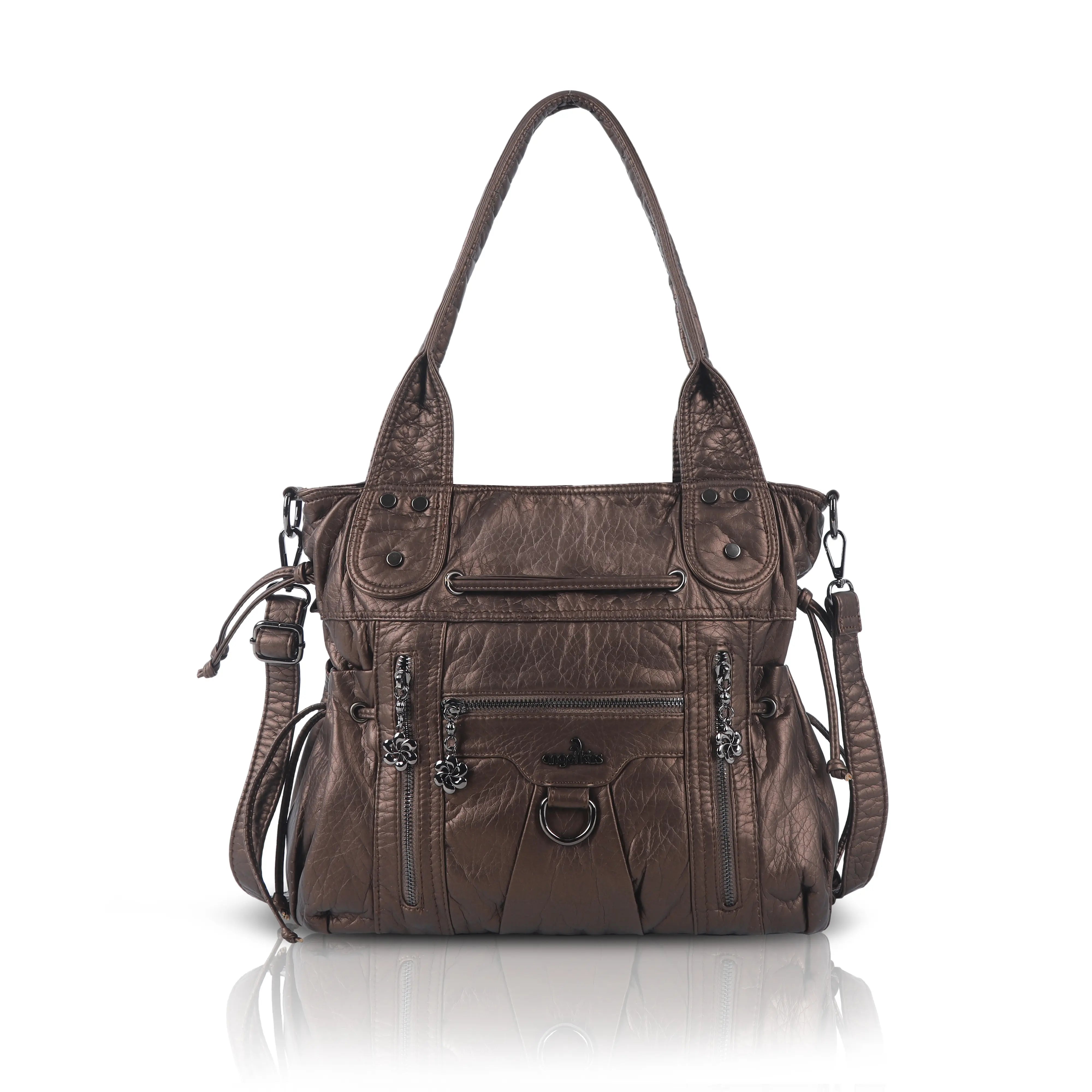 Slouchy Vegan Leather Multi-Pocket Tote Bag, Shoulder & Crossbody