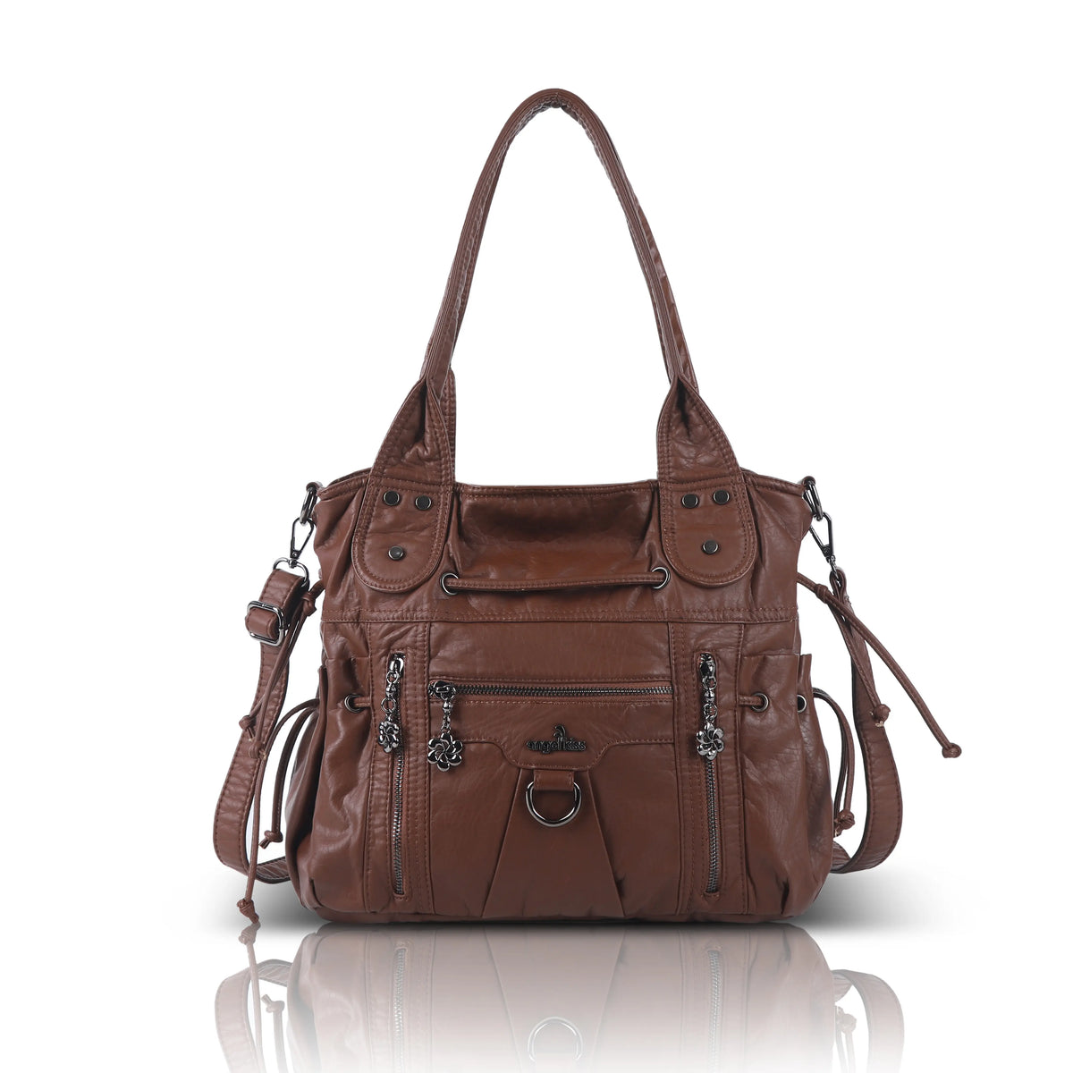 Slouchy Vegan Leather Multi-Pocket Tote Bag, Shoulder & Crossbody