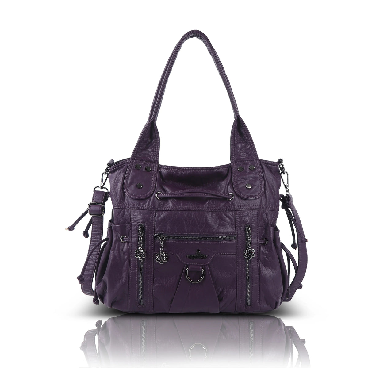 Slouchy Vegan Leather Multi-Pocket Tote Bag, Shoulder & Crossbody