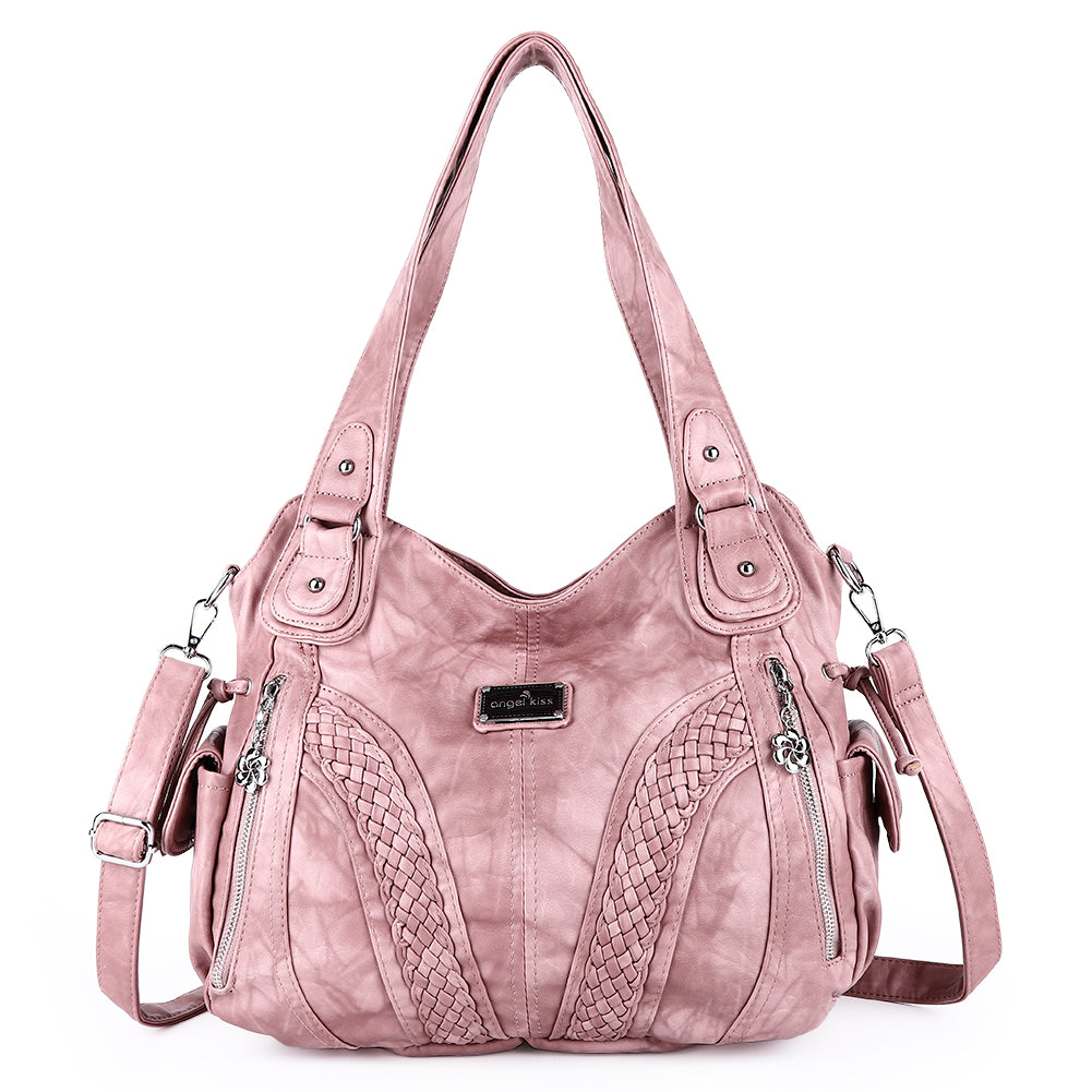 Washed Vegan Leather Multi-Pocket Shoulder Bag