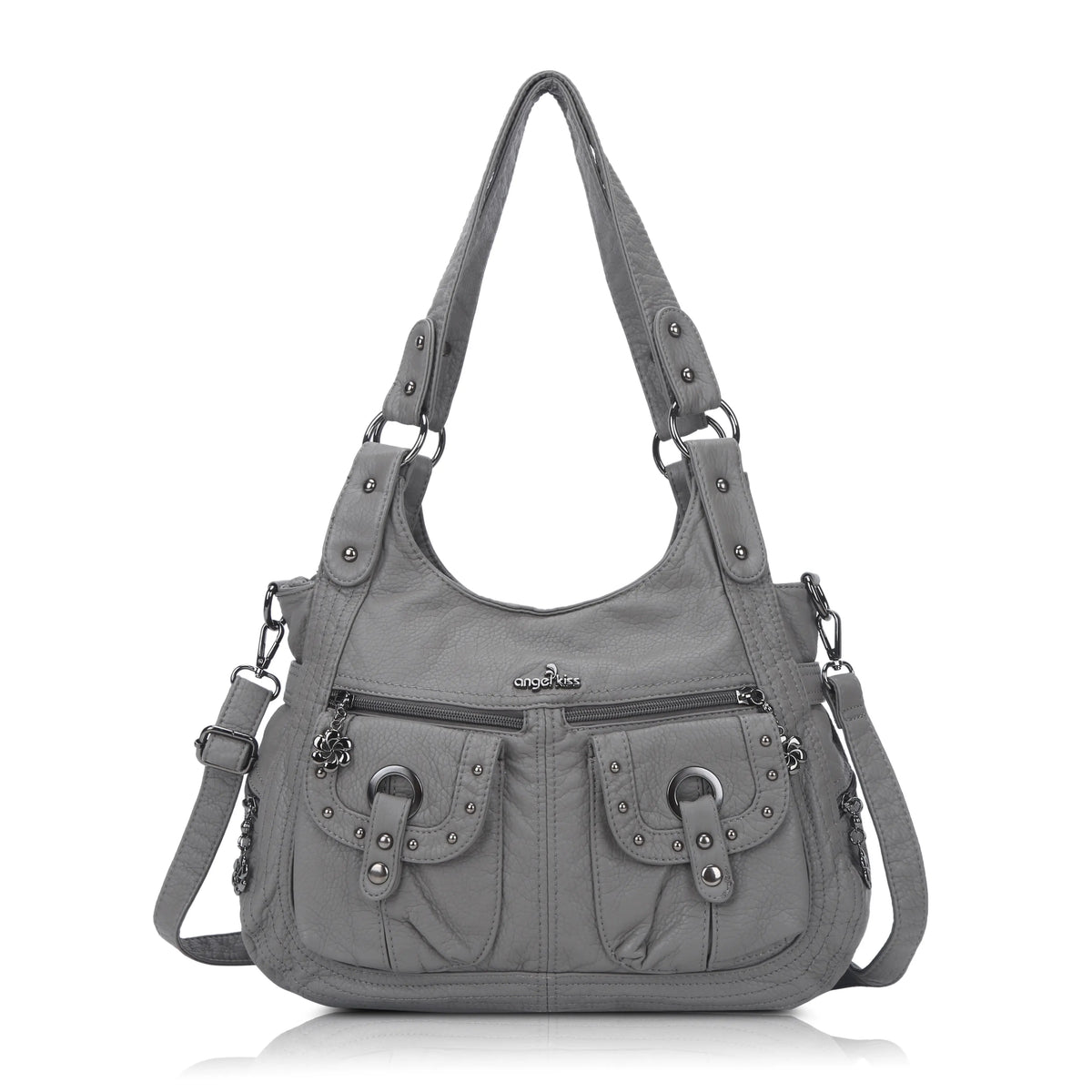 Vintage Studded Shoulder Bag with Dual Front Pockets