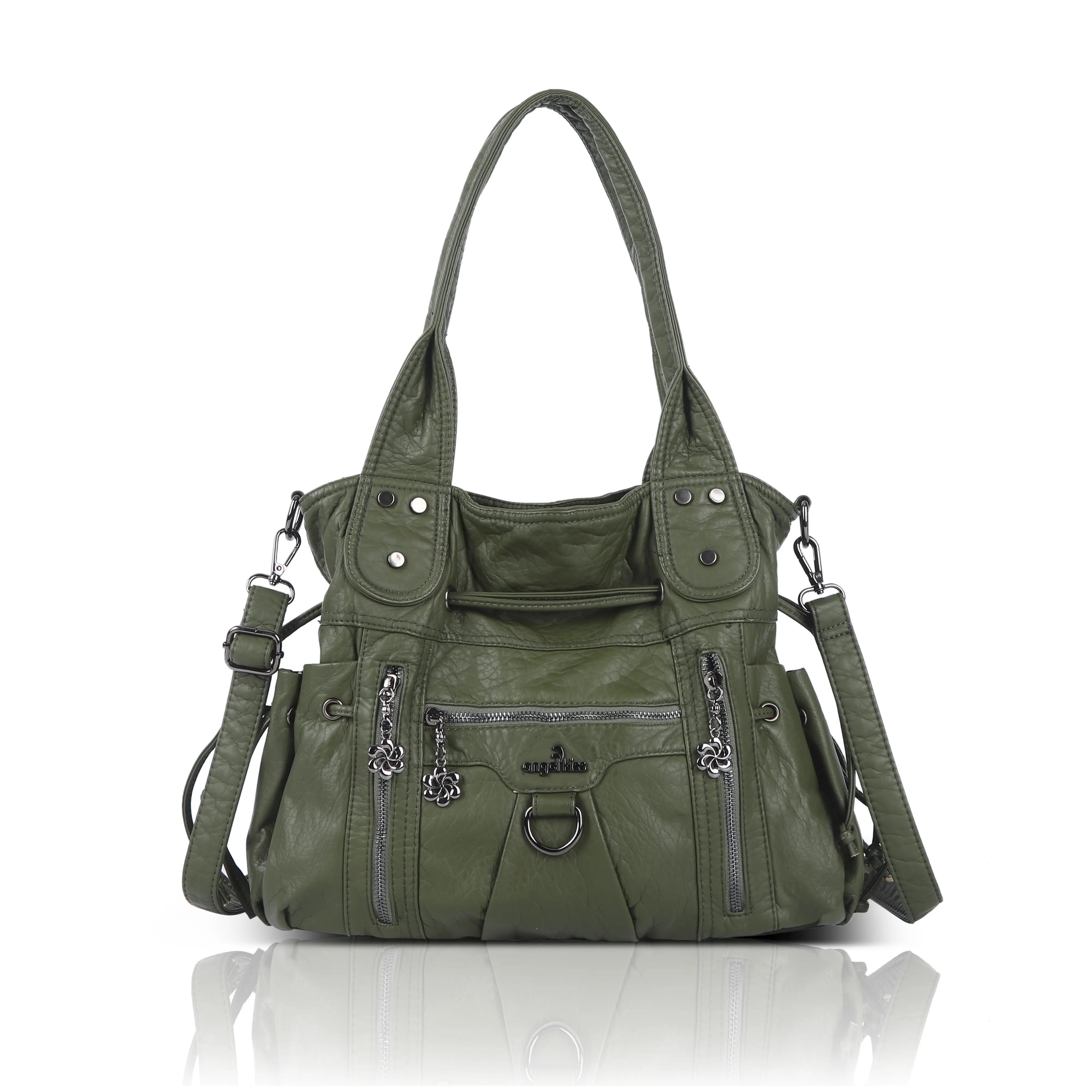 Slouchy Vegan Leather Multi-Pocket Tote Bag, Shoulder & Crossbody