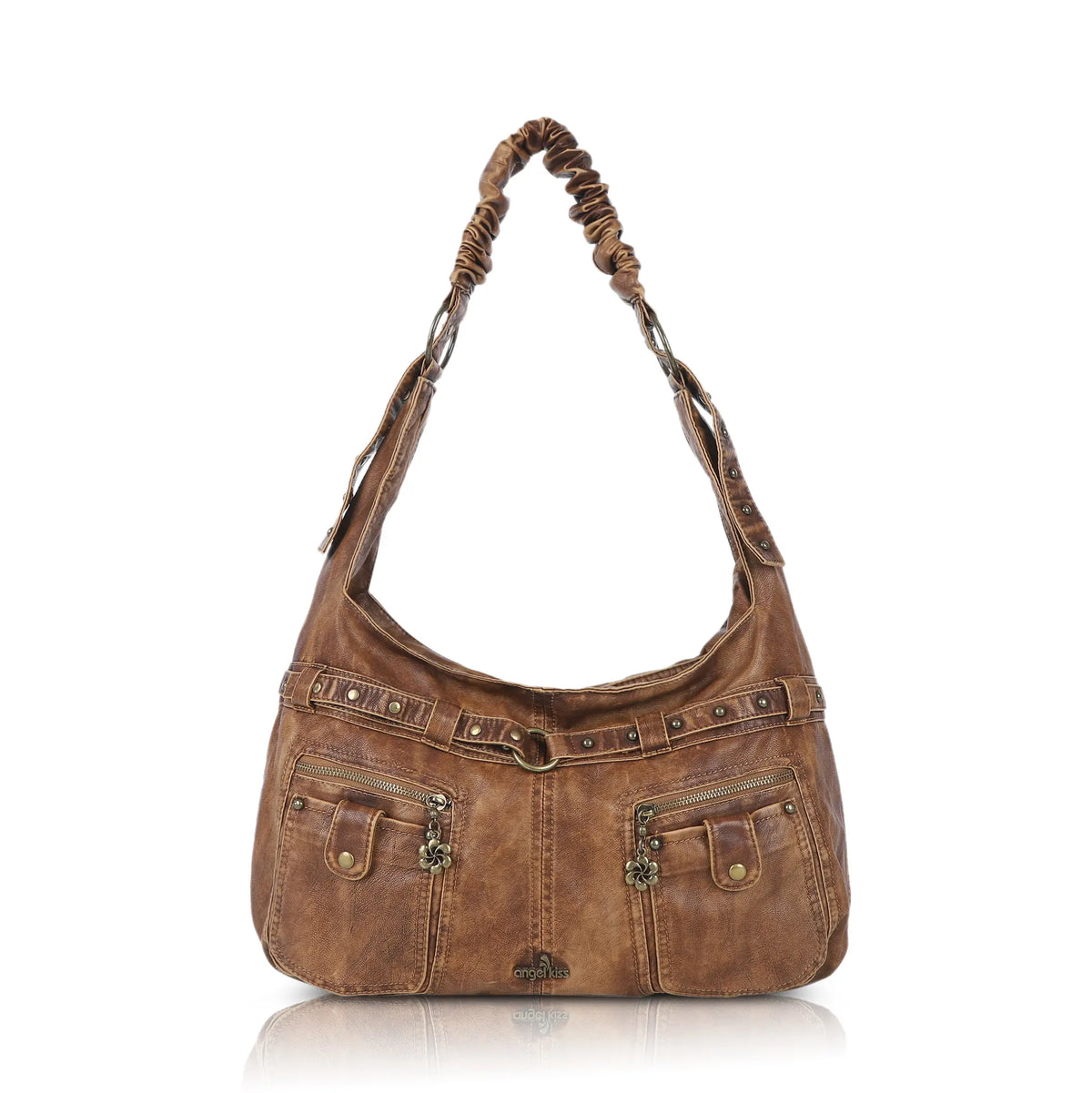 Vintage Vegan Leather Handbag – Multi-Pocket Shoulder Tote