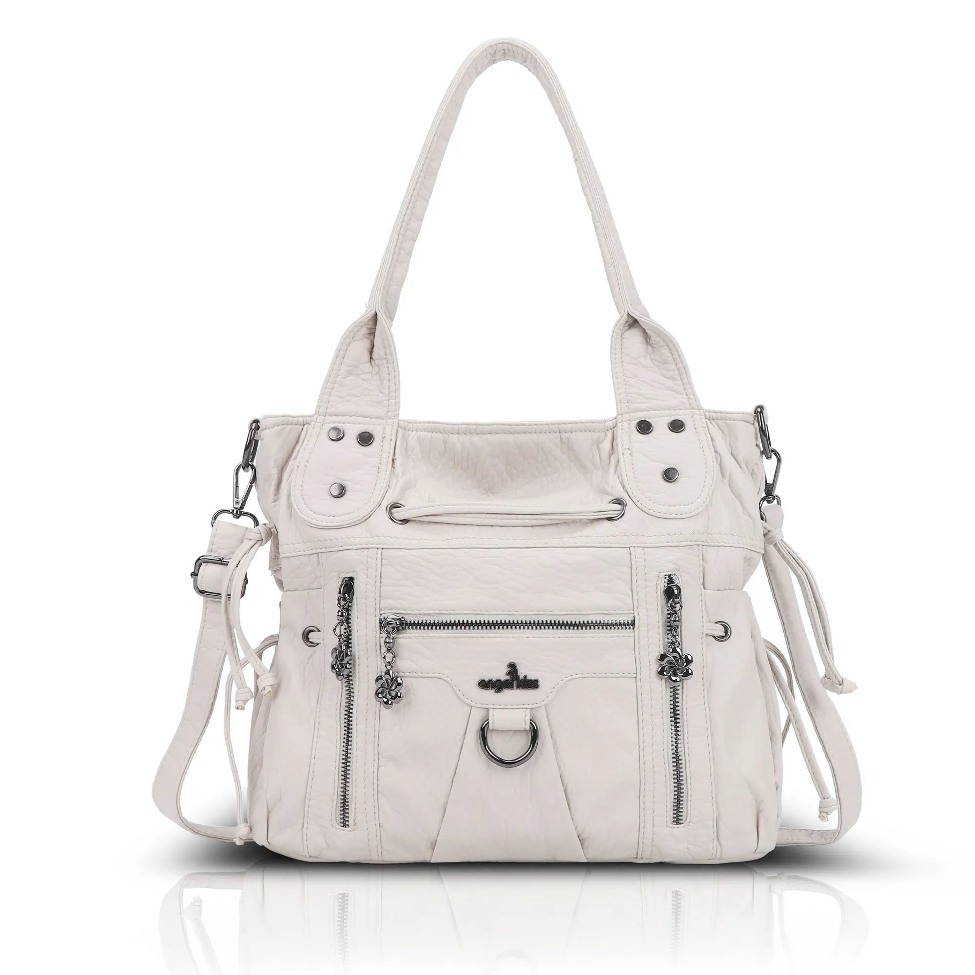 Slouchy Vegan Leather Multi-Pocket Tote Bag, Shoulder & Crossbody