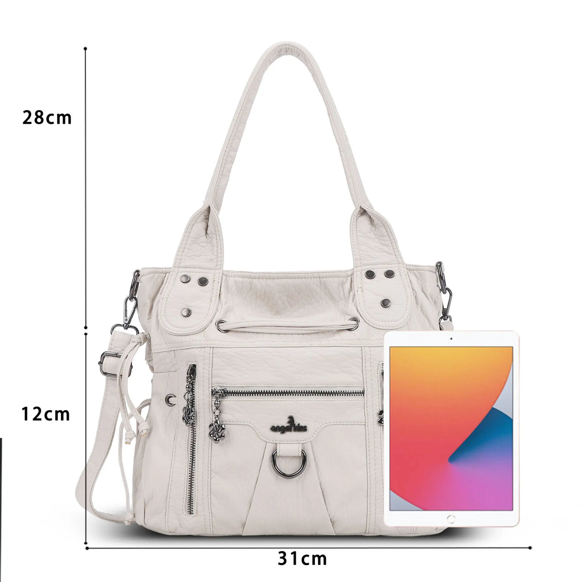 Slouchy Vegan Leather Multi-Pocket Tote Bag, Shoulder & Crossbody