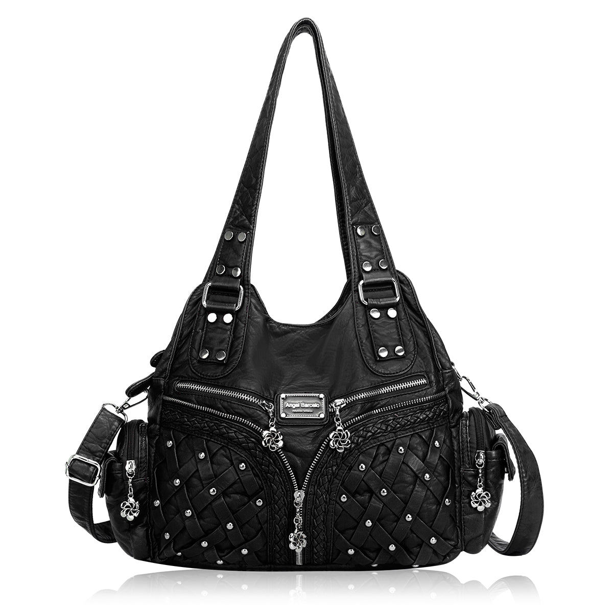 Women Large Capacity Hobo Handbag Washed PU Leather