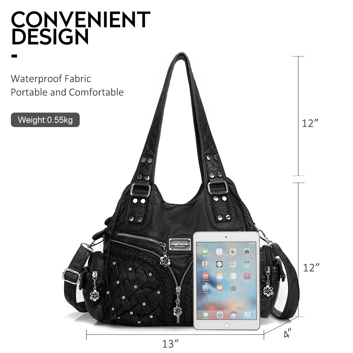 Women Large Capacity Hobo Handbag Washed PU Leather