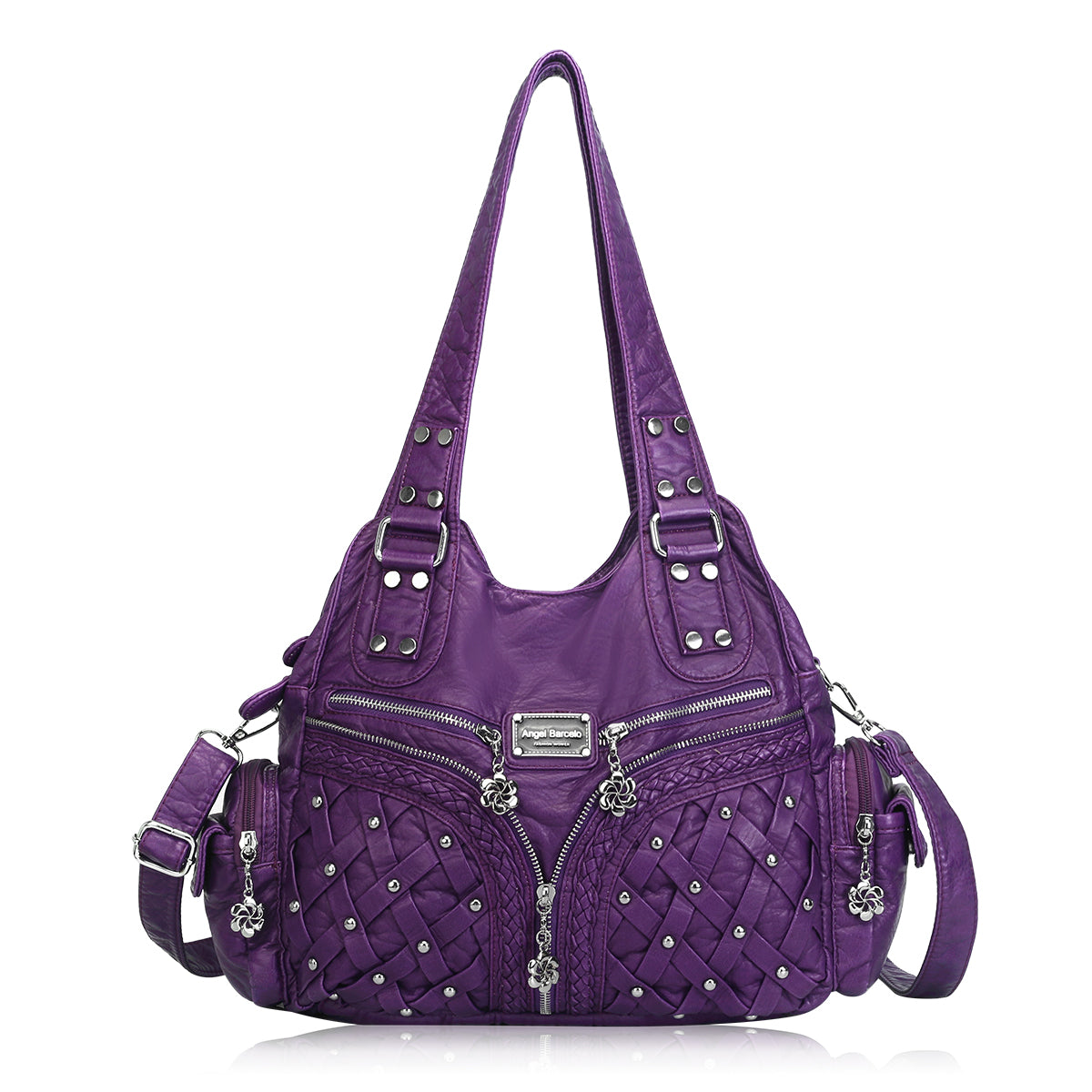 Women Large Capacity Hobo Handbag Washed PU Leather