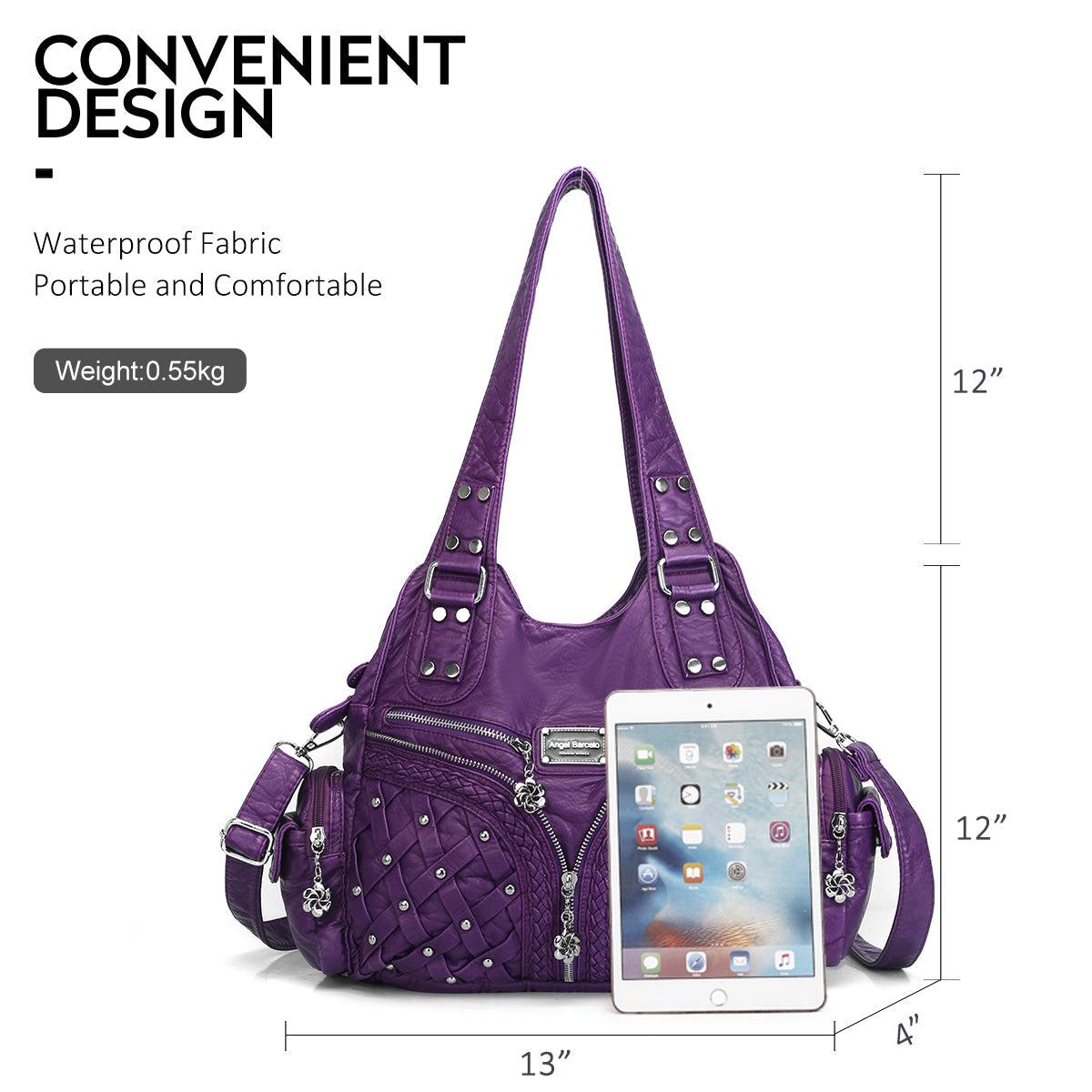 Women Large Capacity Hobo Handbag Washed PU Leather