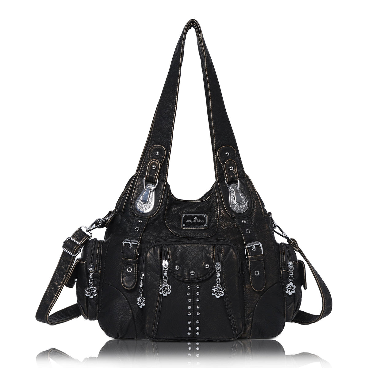 Washed Leopard Print Vintage Multi-Pocket Shoulder Bag for Women