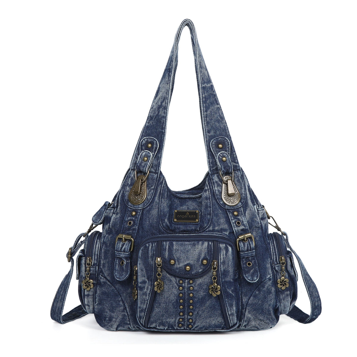 Washed Leopard Print Vintage Multi-Pocket Shoulder Bag for Women