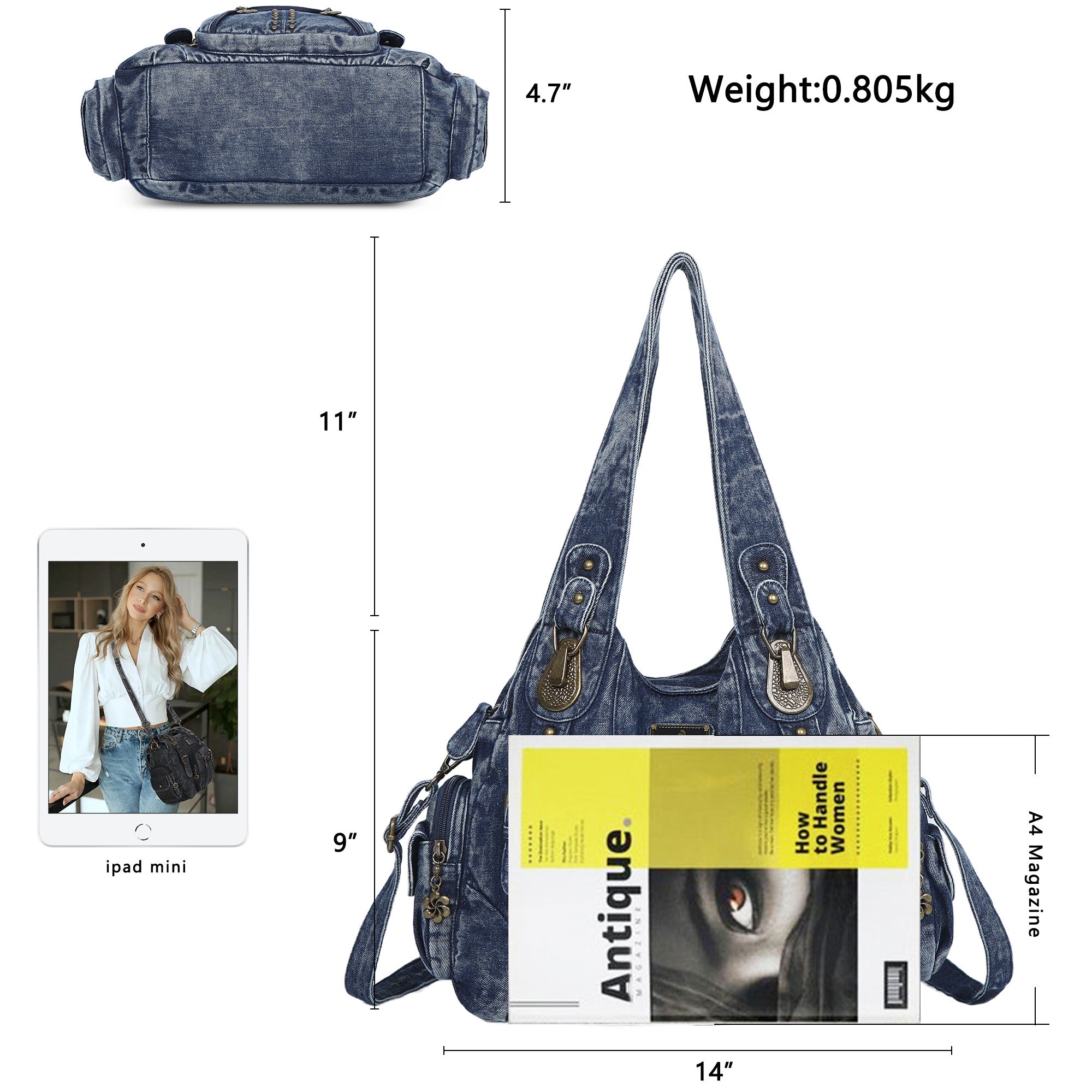 Washed Leopard Print Vintage Multi-Pocket Shoulder Bag for Women