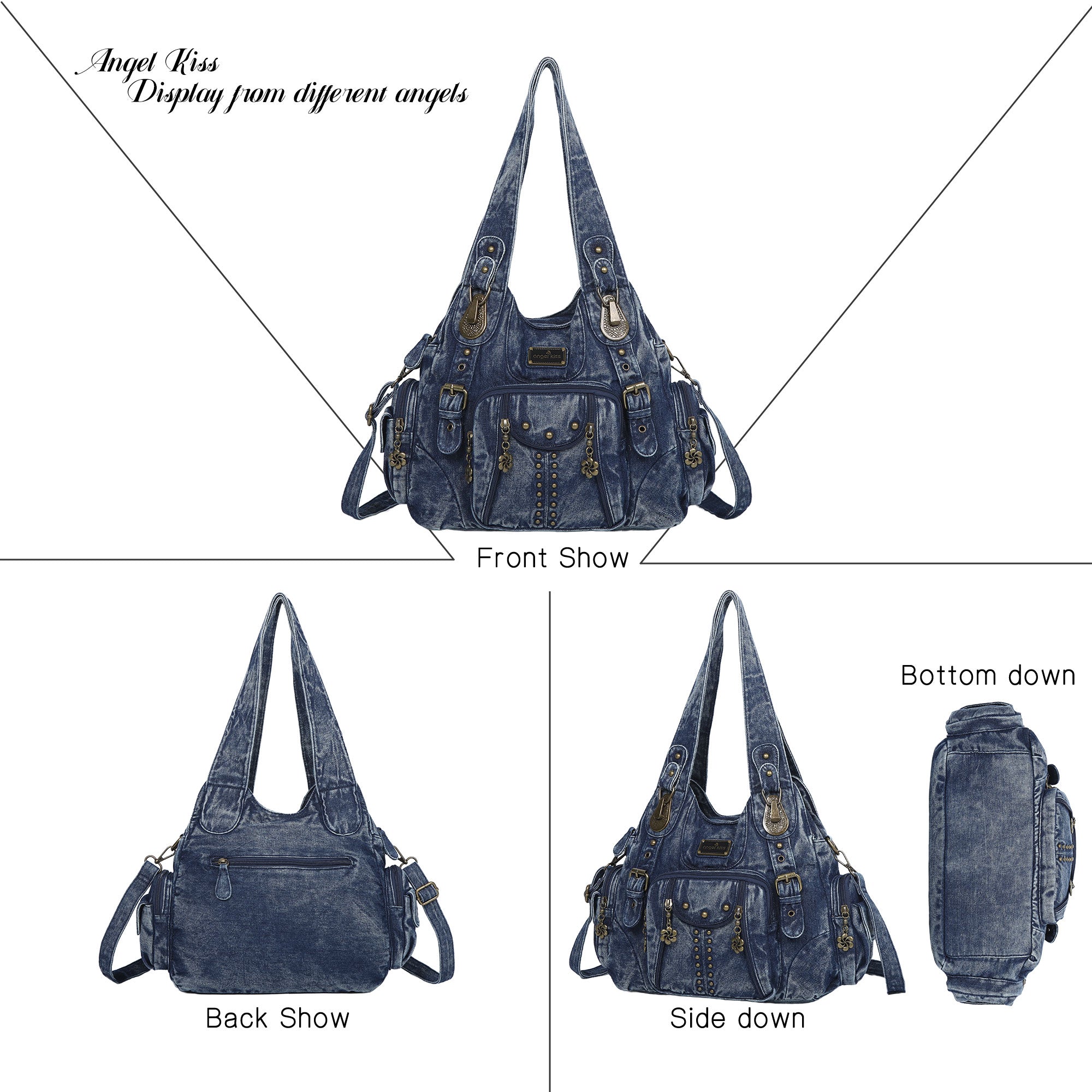 Washed Leopard Print Vintage Multi-Pocket Shoulder Bag for Women