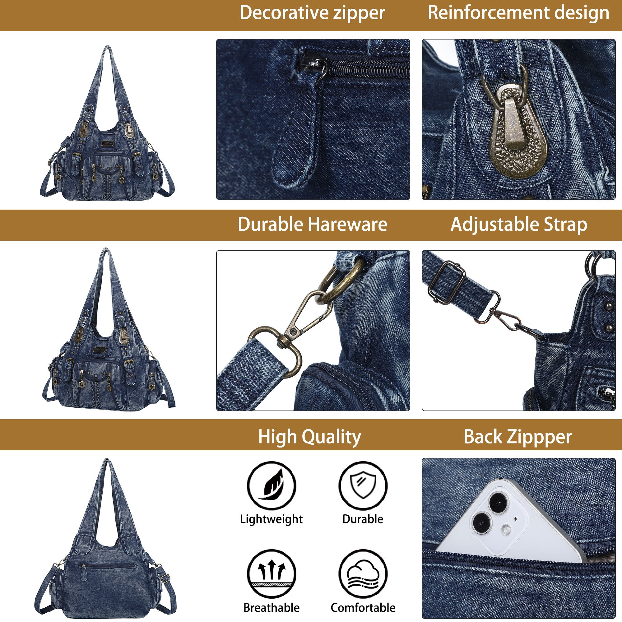 Washed Leopard Print Vintage Multi-Pocket Shoulder Bag for Women