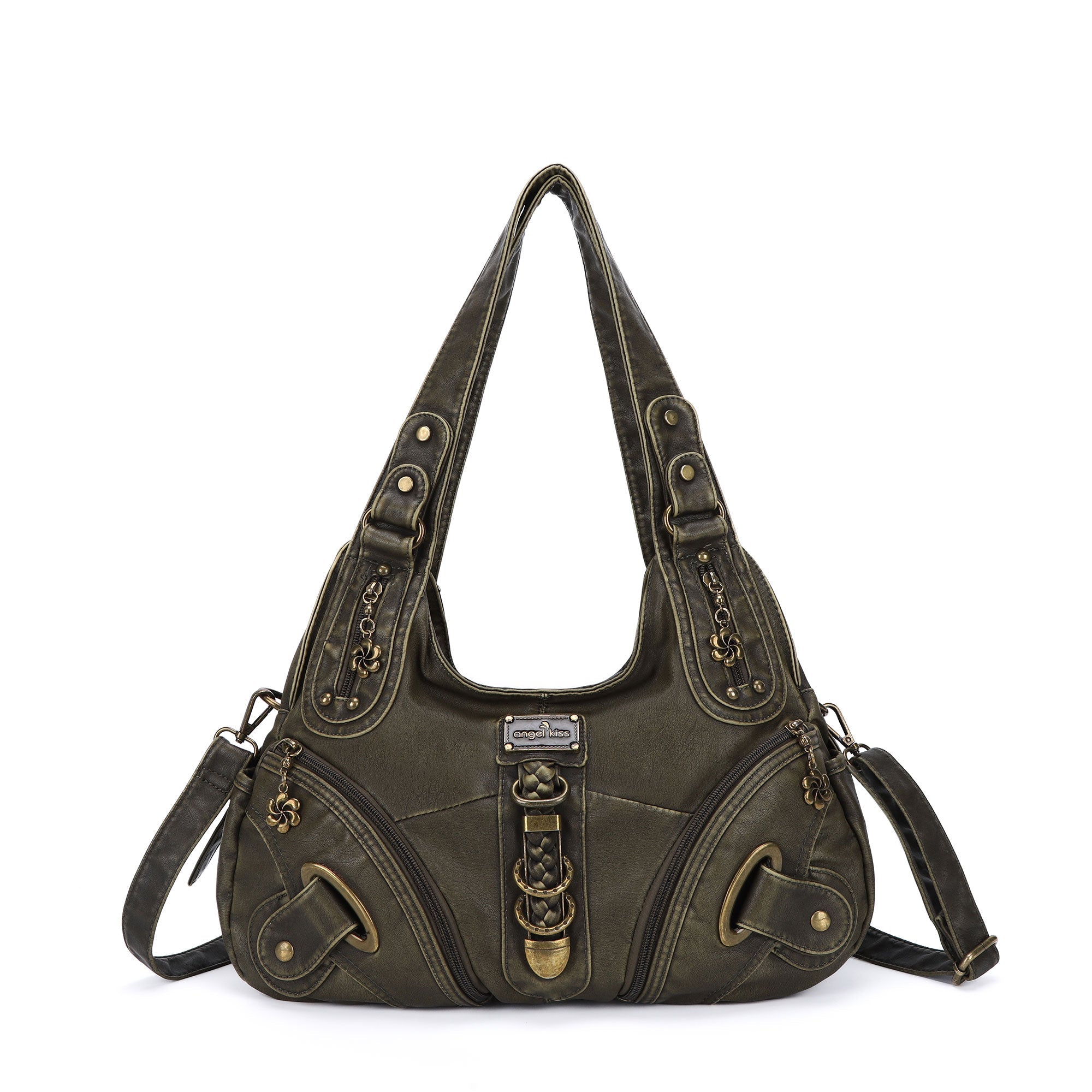 Heritage Braided Buckle Vegan Leather Hobo Bag