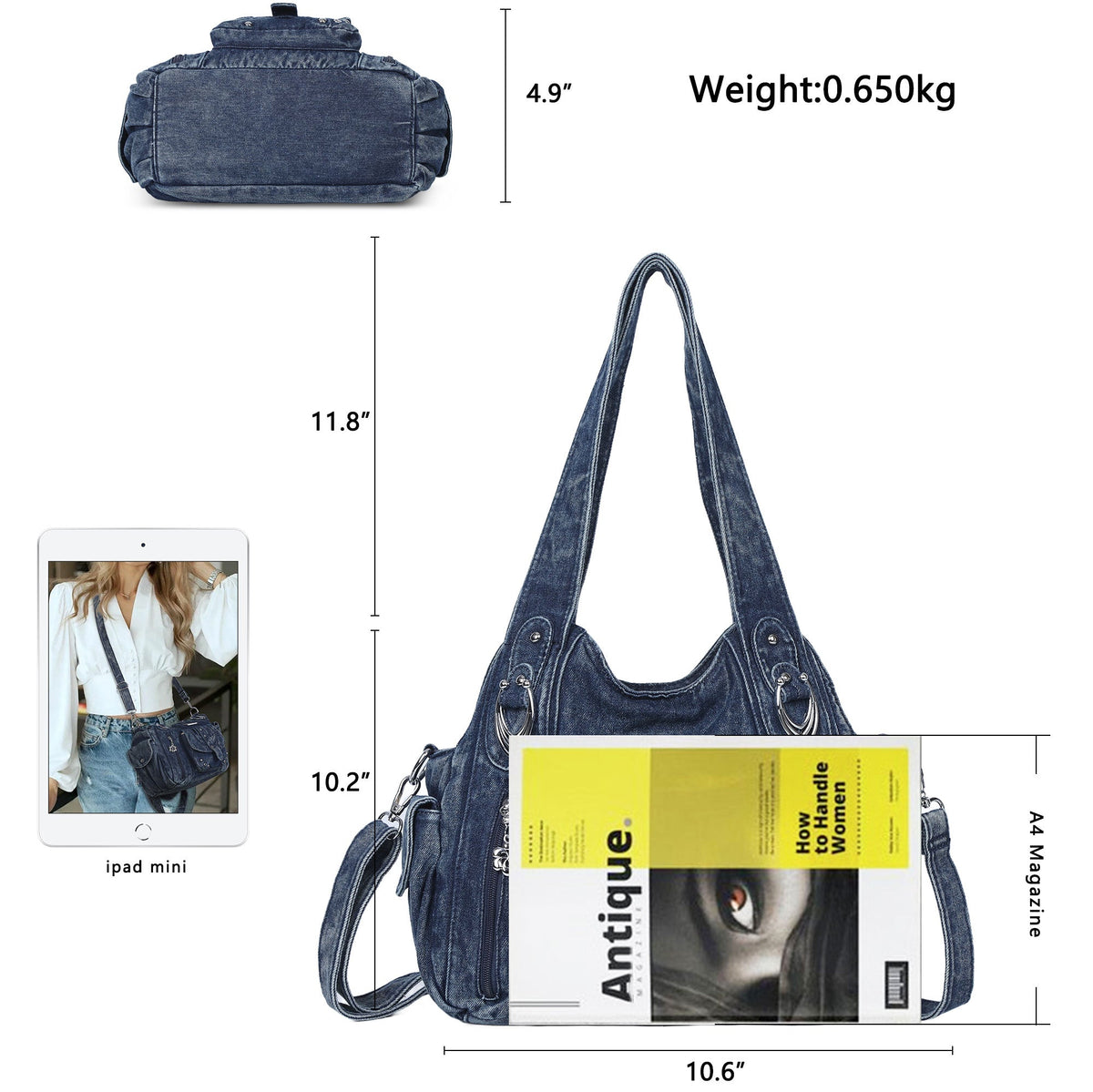 Classic Denim Purses with Metal Hardware